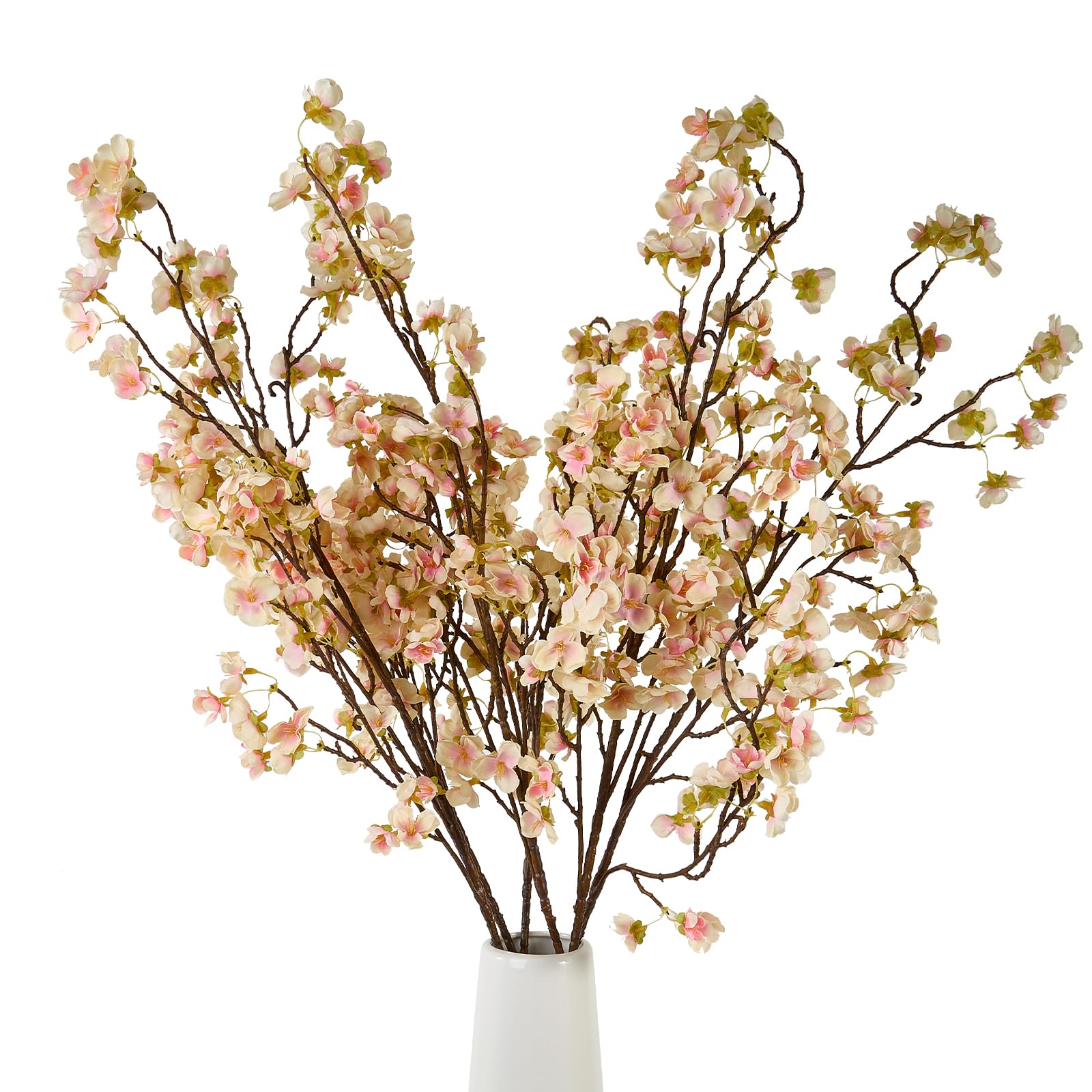Domaxfico 6 Pcs Artificial Cherry Blossom Flower Branches, Realistic Long Stem Silk Cherry Blossom Tree Stems Faux Cherry Flowers Vase Arrangements