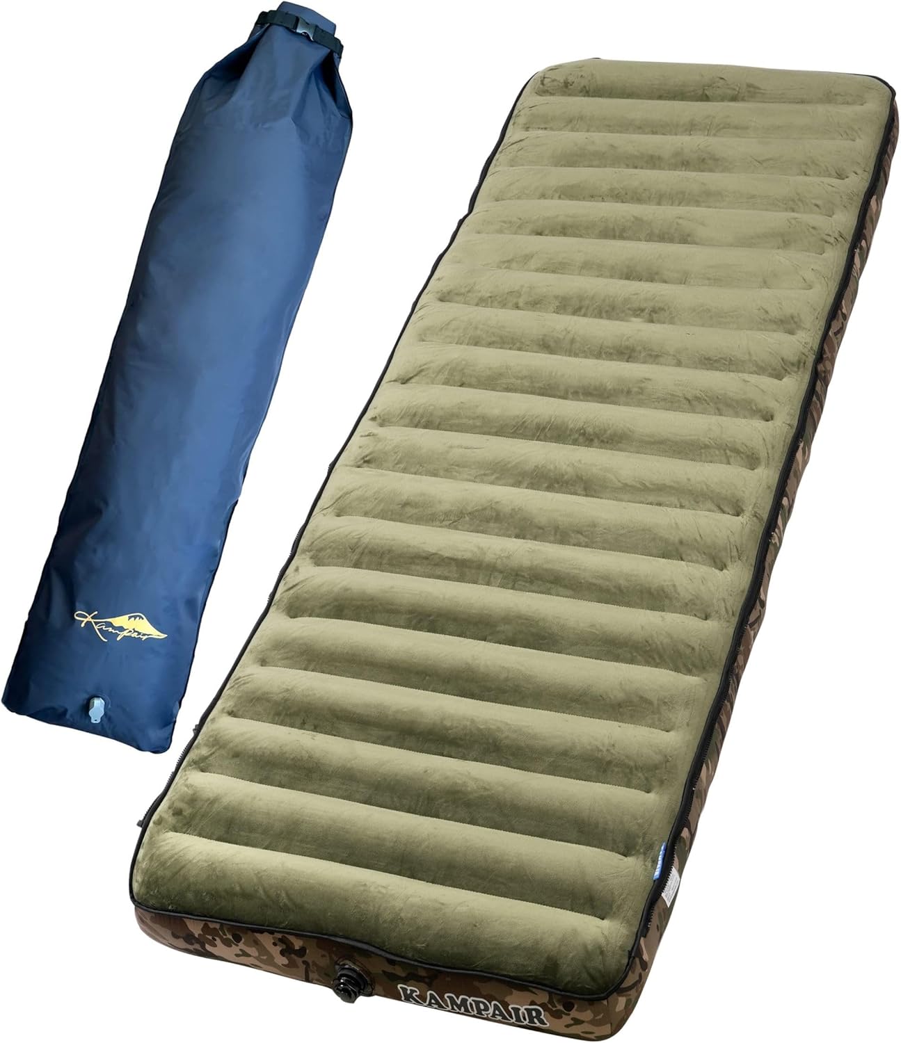 Inflatable Sleeping Pad with Pump Sack –Extra-Thick 4.75 Inch Air Mattress with Soft Cotton Top, Machine Washable, Family Lightweight 4-Season Pad for Camping & Traveling, Green