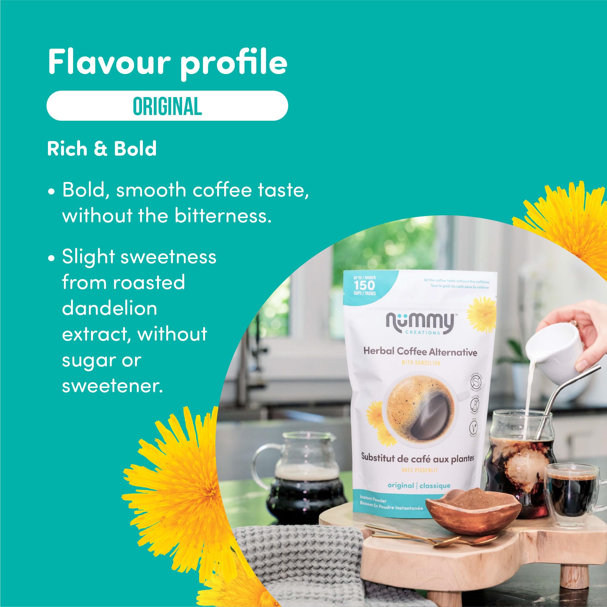 Nummy Creations Instant Caffeine-Free Coffee Alternative with