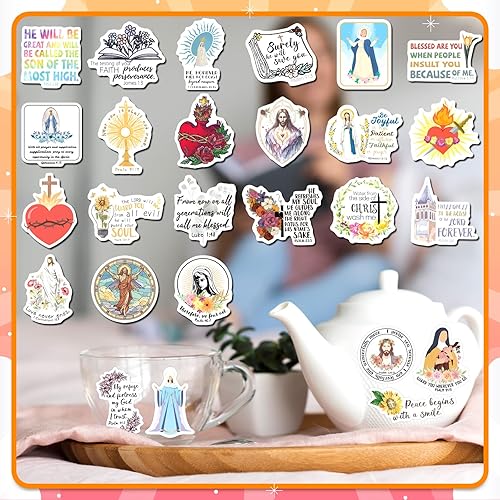 Miniatura 6 de 200 calcomanías católicas para botellas de agua, calcomanías de versículo bíblico de Jesús para niños y adultos, santos, regalos católicos,