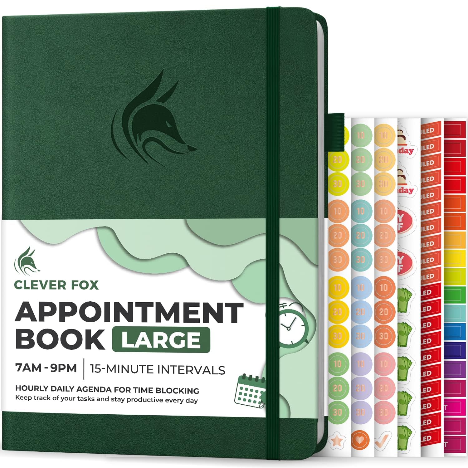 Clever Fox Appointment Book – Hourly Schedule Planner with 15-Minute Increments – Time Box Planner for Daily Work & To-Dos – Weekly & Monthly Spreads, Undated, Hardcover, 8.3x11″ (Dark Green)The Forest Stewardship Council