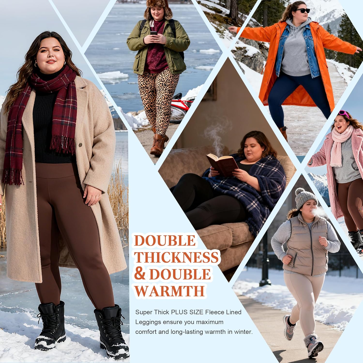 Plus Size Fleece Lined Leggings for Women, Thermal Winter Leggings with Tummy Control, Thick Warm Pants for Cold Weather