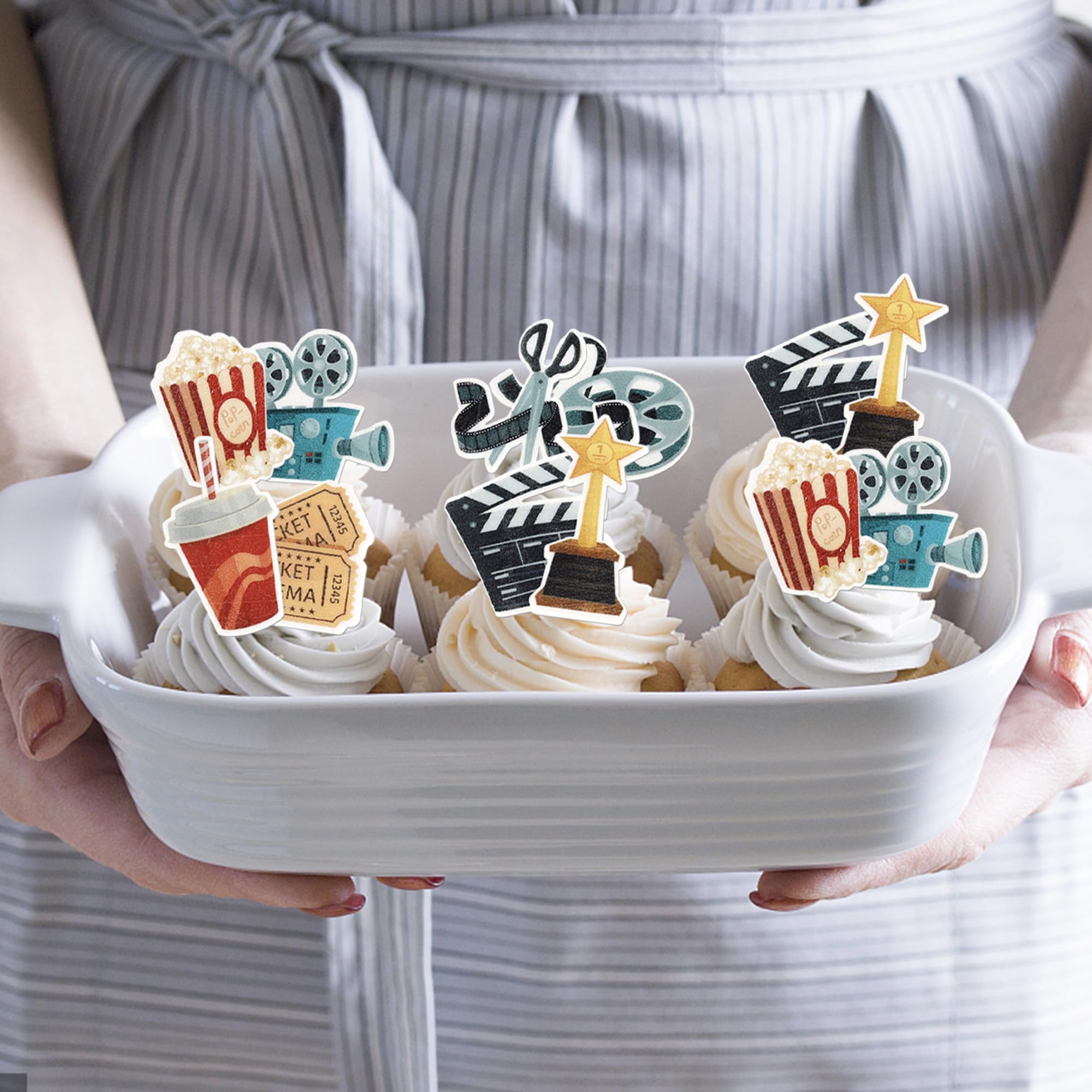 Rsstarxi 40-Pack Movie Theme Cupcake Toppers – Hollywood Popcorn Camera Picks For Baby Shower, Birthday, Movie Night Party - View #4