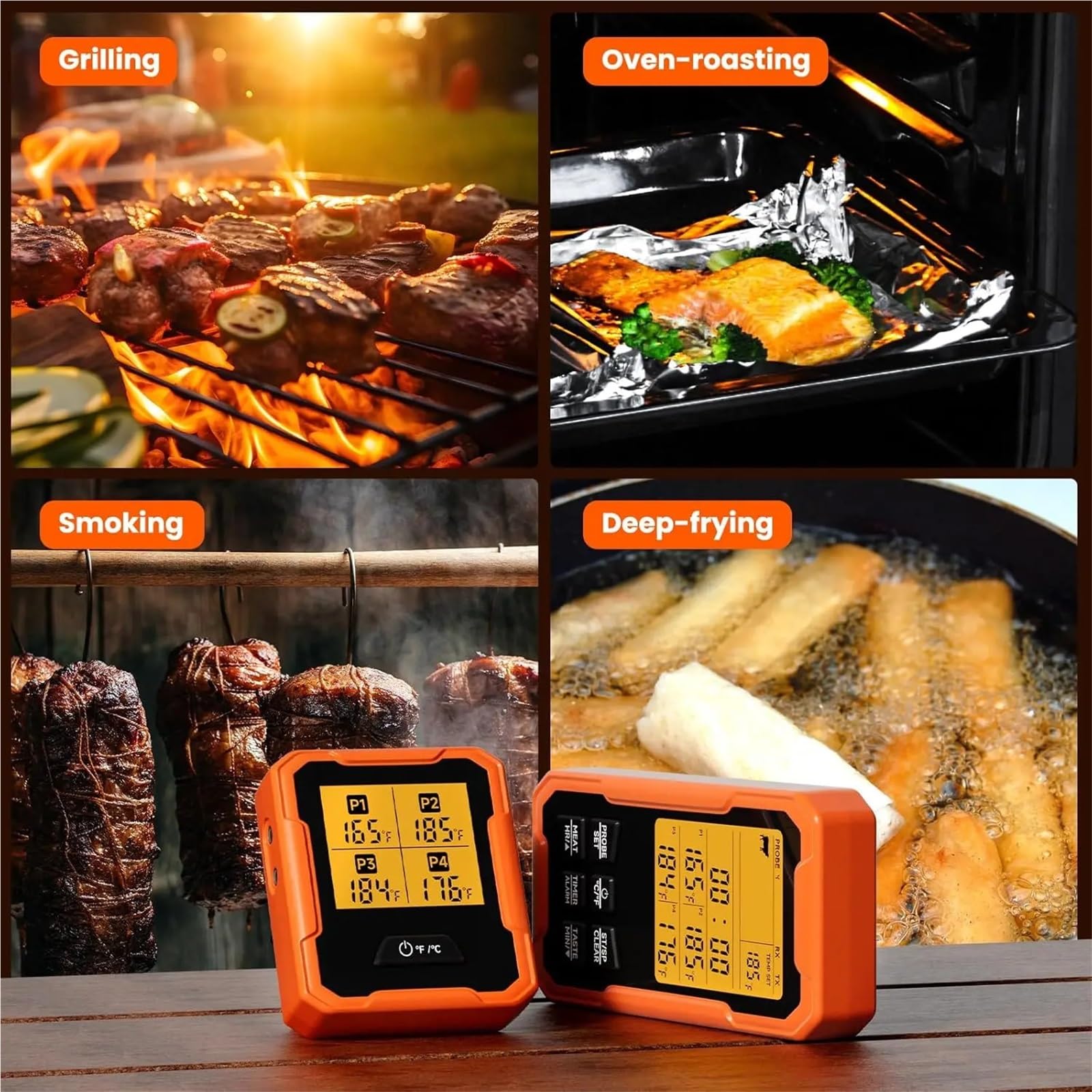 Thermomètre Infrarouge Laser, Thermomètre À Viande Sans Fil Distance Avec 4 Sondes Préréglages Lecture Instantanée Et Alertes Intelligentes pour Cuisine Cuisson, Industrie