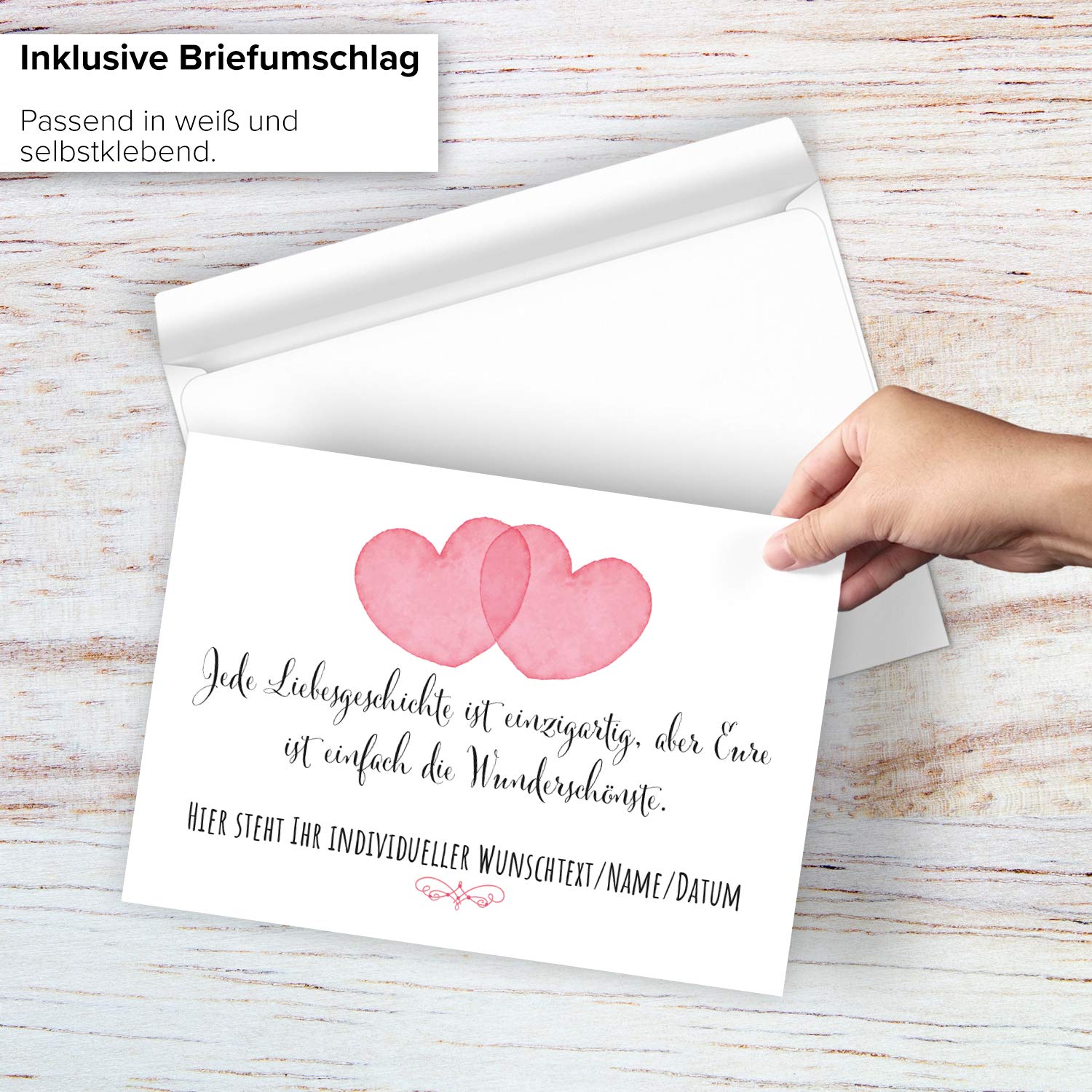 XXL Hochzeitskarte A4 Personalisiert - 2 Herzen Holz Design