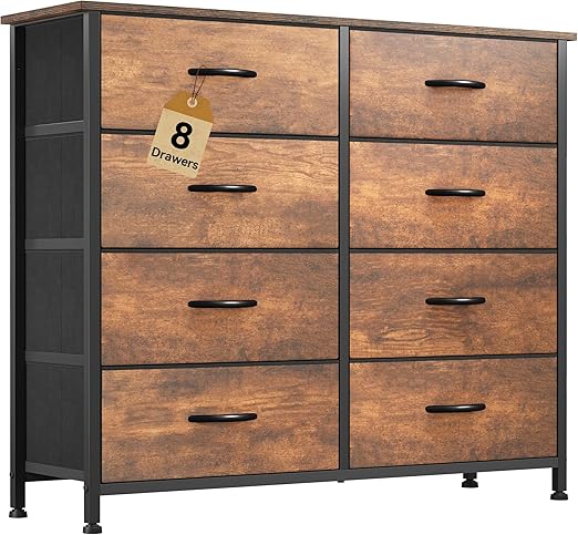 DWVO 8 Drawers Fabric Dresser, Furniture Storage Tower Cabinet, Organizer for Room, Living Room, Hallway, Closet, Sturdy Steel Frame, Wooden Top, Easy-to-Pull Fabric Bins