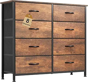 DWVO 8 Drawers Fabric Dresser, Furniture Storage Tower Cabinet, Organizer for Bedroom, Living Room, Hallway, Closet, Sturdy Steel Frame, Wooden Top, Easy-to-Pull Fabric Bins