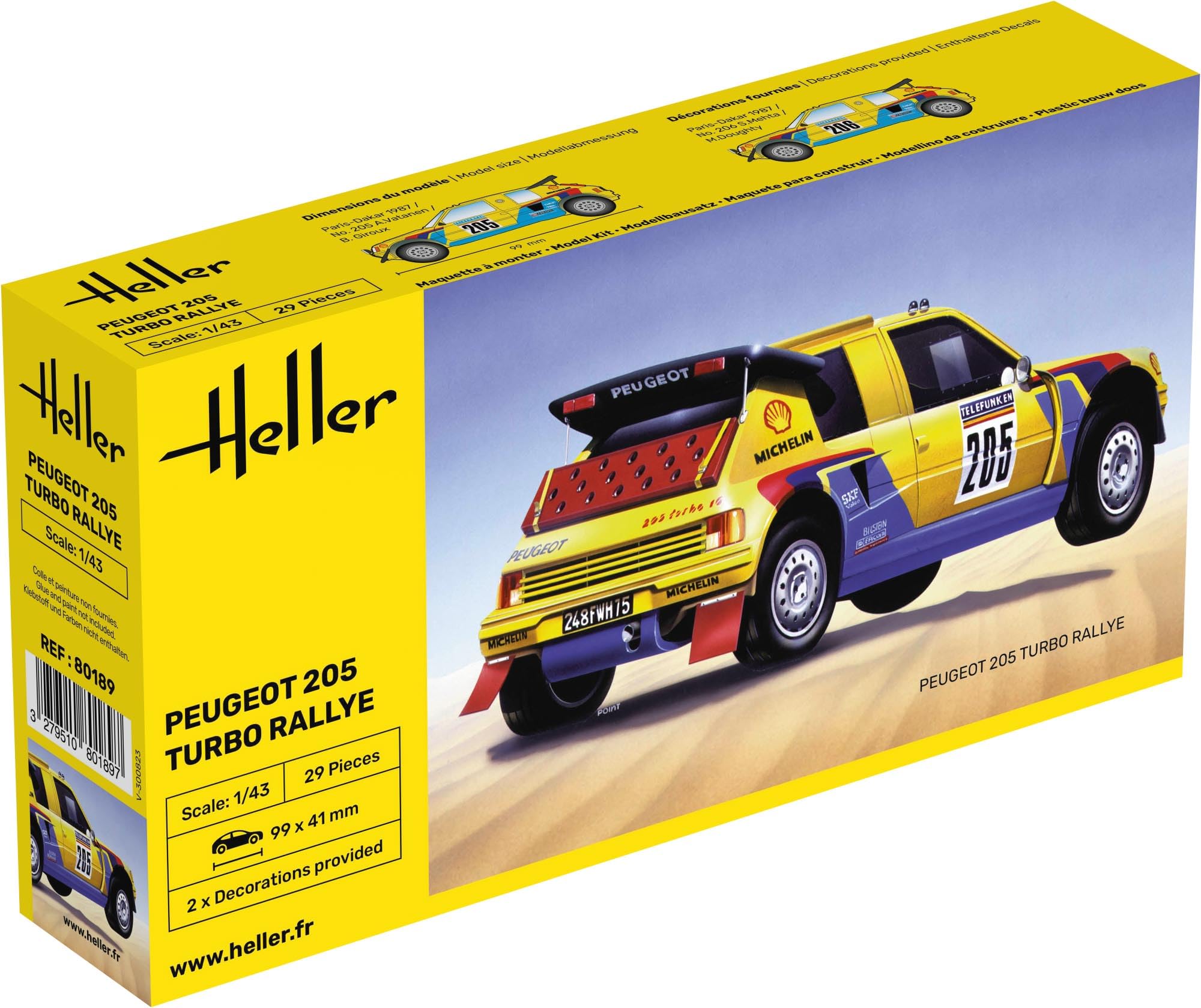 Heller 1:43 - Peugeot 205 Turbo Rally, Unpainted