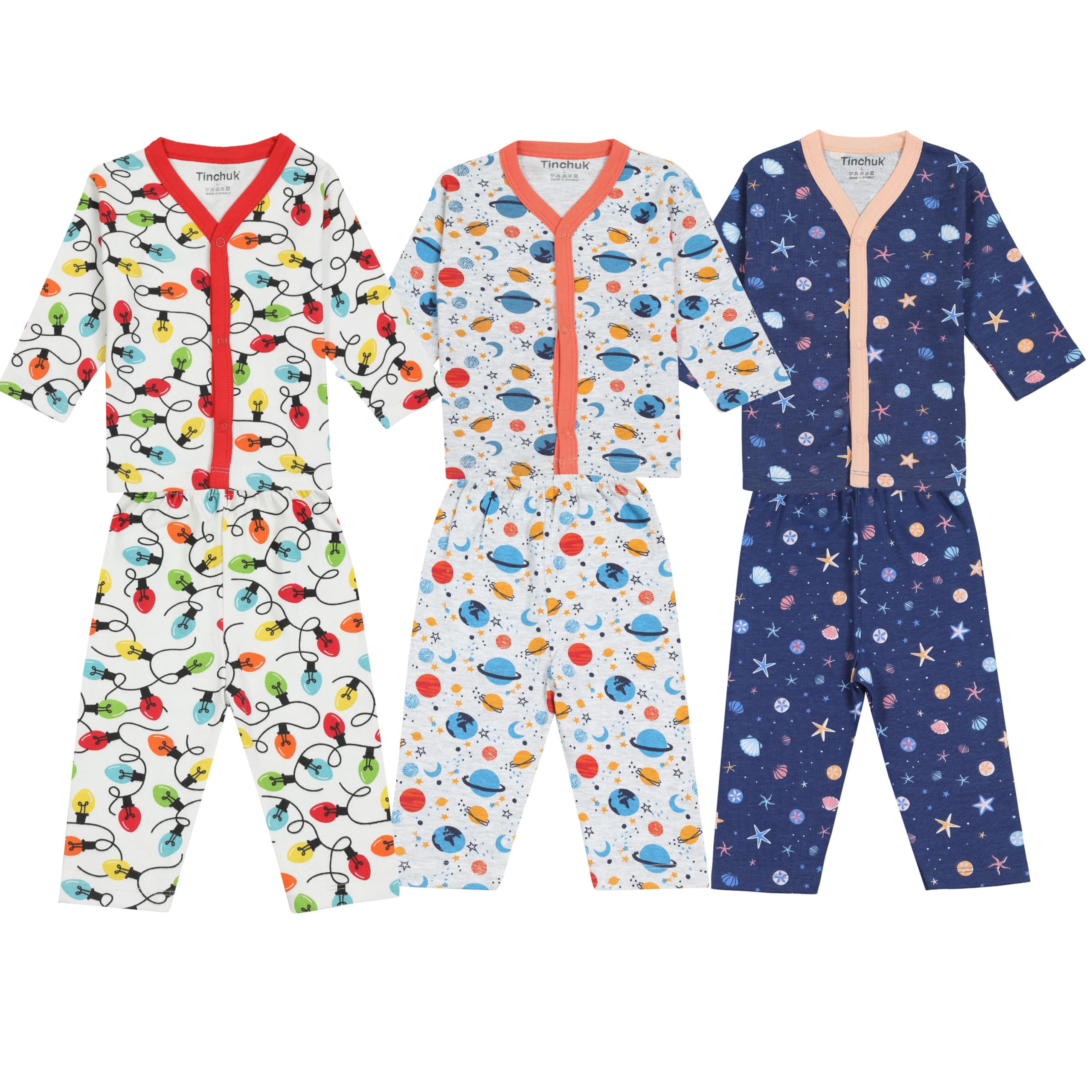 Tinchuk Baby Boy's & Baby Girl's Printed T-Shirt/Jhabla/Nightsuits with Assorted Prints- Multi-Pack