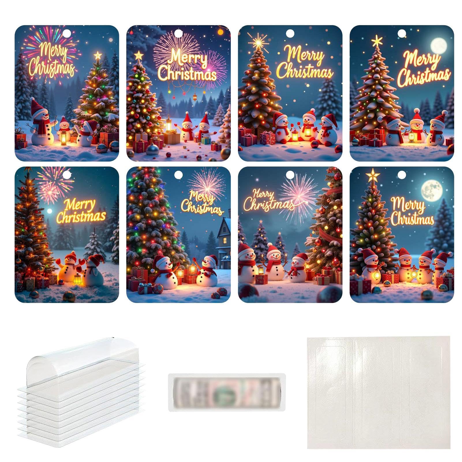 Lot De 3 Cartes D'argent Noël, Porte Monnaie De Noël Avec Des Pompons