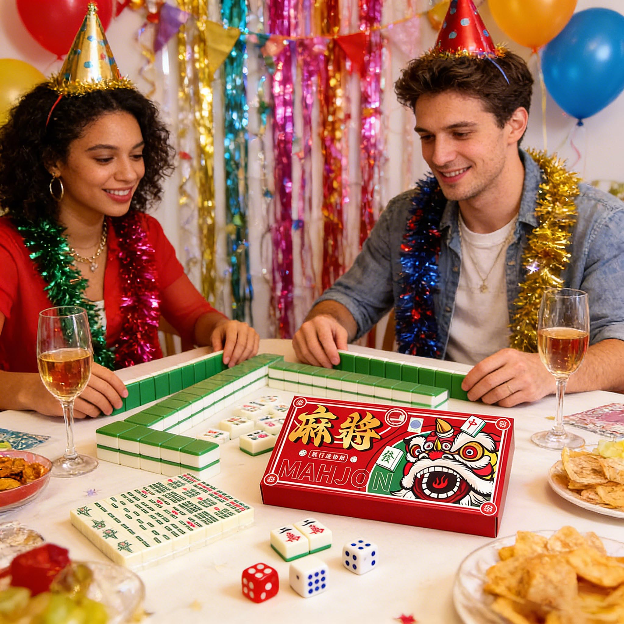 Mini chiński zestaw majong, strój mahjong, podróżny mahjong, beżowy, kompletny zestaw do zabawy Majong na spotkania, do gry stołowej