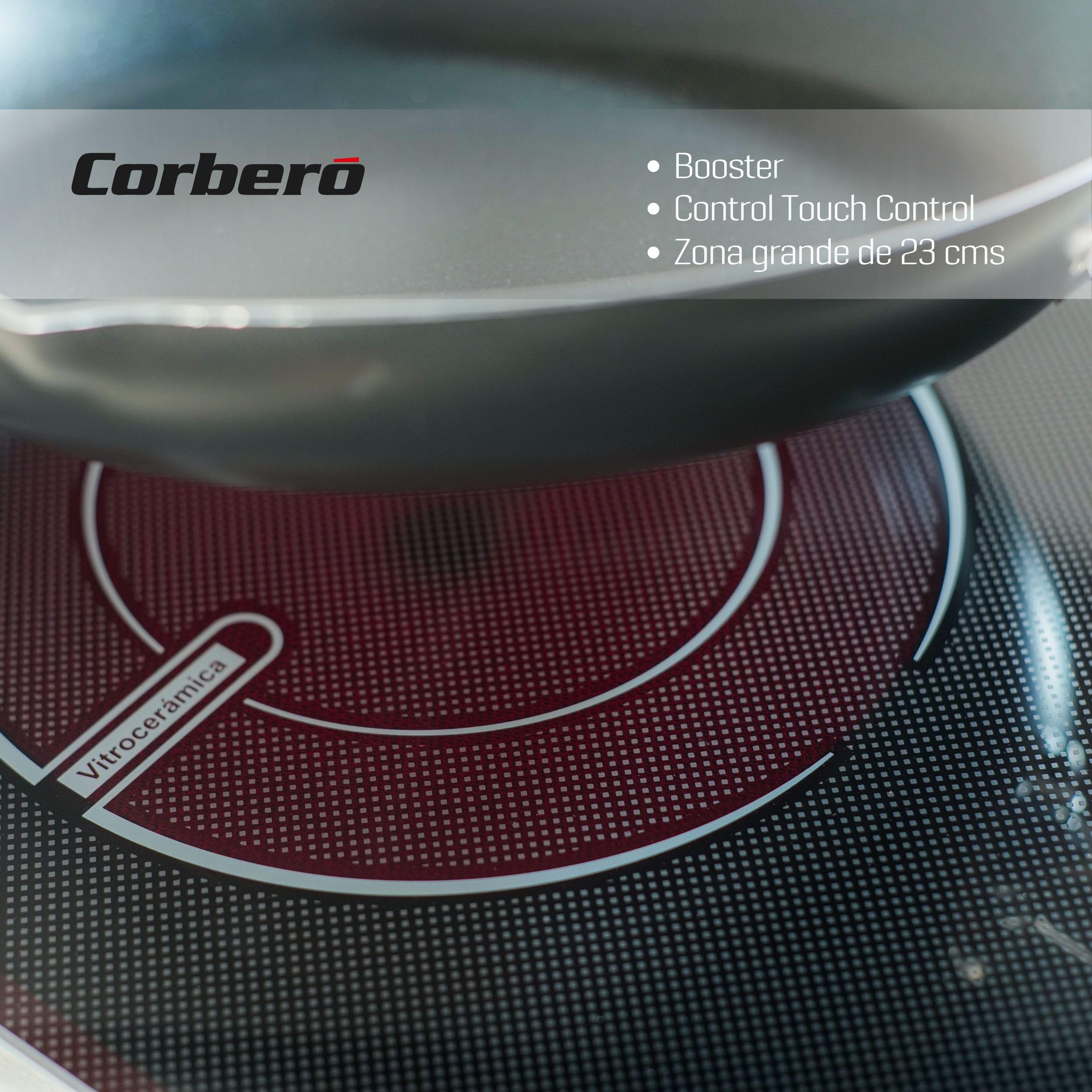 Corberó - Placas Vitrocerámica | CCVG8422 | 60 cm | 4 Zonas | Potencia 6400W | Touch Control | Booster | Temporizador 99 Min | 9 Niveles Potencia | Bloqueo Seguridad niños | Negro