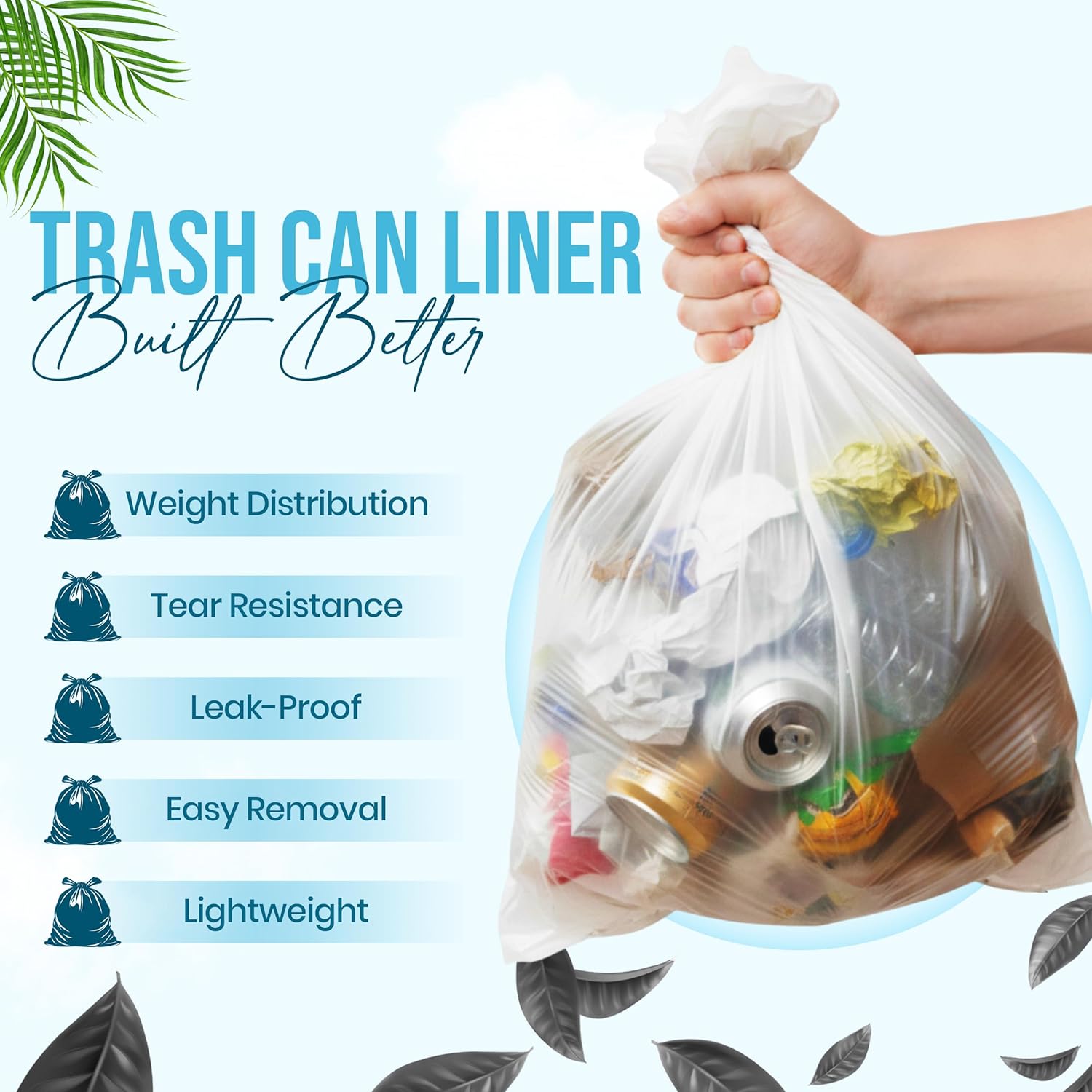 Premium 7-10 Gallon Trash Can Liners 1000 Count (24" x 24", 6 Mic) – Strong Multipurpose Clear Trash Bags on Easy-Tear Rolls for Home, Office, Commercial & Industrial Use – 20 Rolls, 50 Count