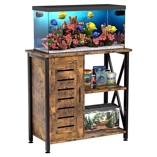 20-29 Gallon Fish Tank Stand, Aquarium Stand with Cabinet Accessories Storage, Heavy Duty Metal Frame, 31.49" L*15.74" W Tabletop, 330LBS Capacity, Rustic Brown PG07YGN