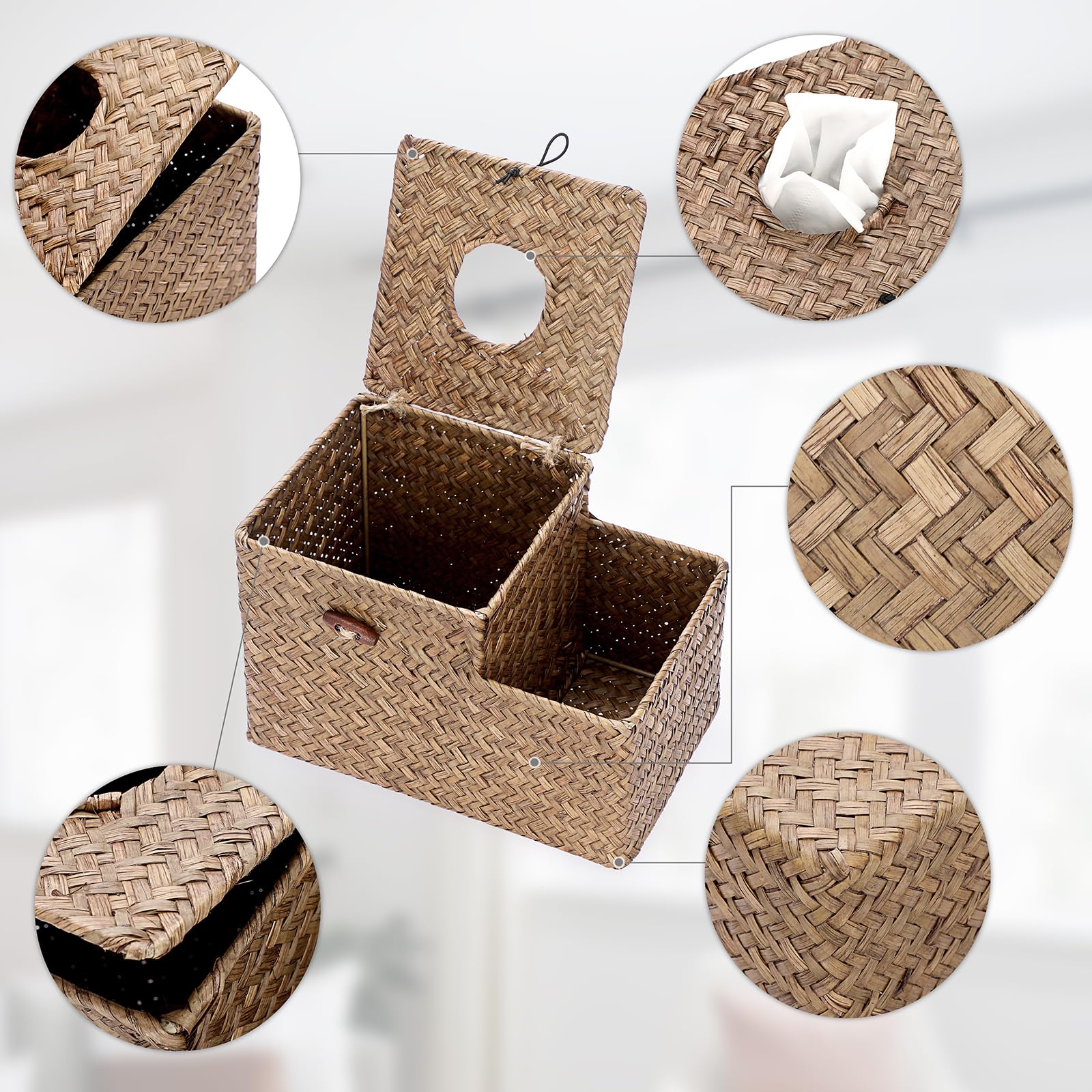 Caja de pañuelos rectangular de ratán, cubierta para caja de pañuelos Caja de pañuelos rectangular de ratán, cubierta para caja de pañuelos