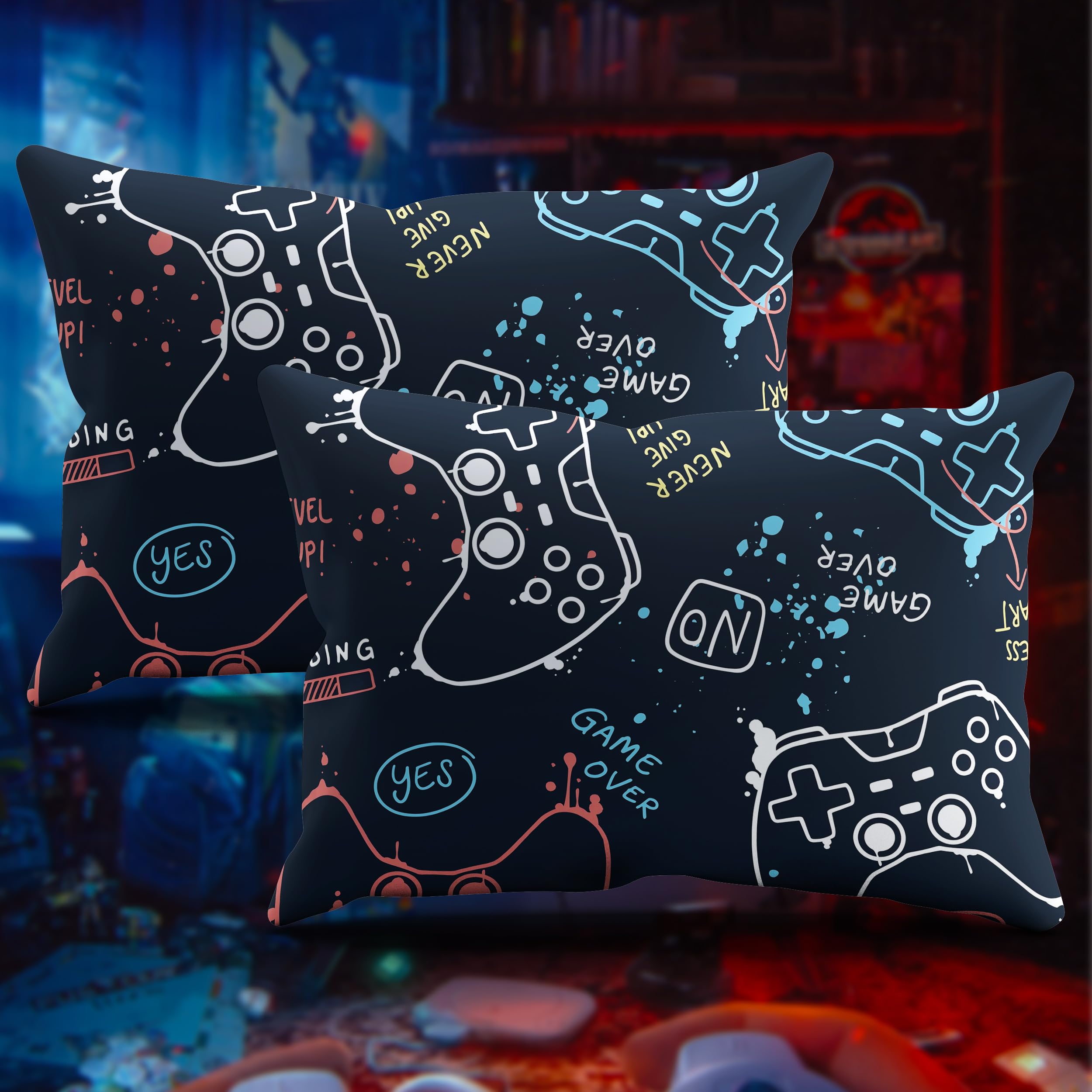 MIQEBX Gamepad Duvet Cover Bedding Set Video Game Controller Game Console Duvet Cover with Zipper + 2 Pillowcases 50x75 cm (B1, Single) - Image 4