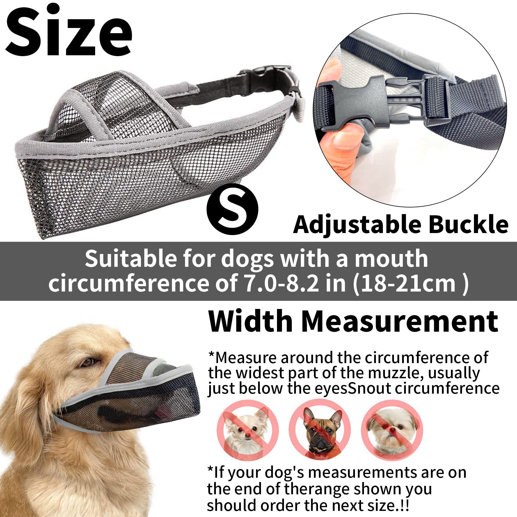 Bimkole Dog Muzzle for Small Medium Large Dogs, Adjustable Loop Soft Dog Muzzle Air Mesh Breathable Pet Muzzle to Prevent Biting Barking Chewing Licking (Grey) w