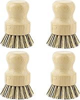 Vista 1 de AUEAR, Cepillo de bambú natural para fregar platos, cepillos de limpieza para ollas, cerdas de coco para sartenes de hierro fundido (paquete de 4)
