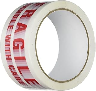 3M - 150SP-12 371 Printed White Carton Sealing Tape - 2 in. x 55 yds. Adhesive Tape Roll with Red “Fragile Handle with Care” Lettering. Sealants and Adhesives