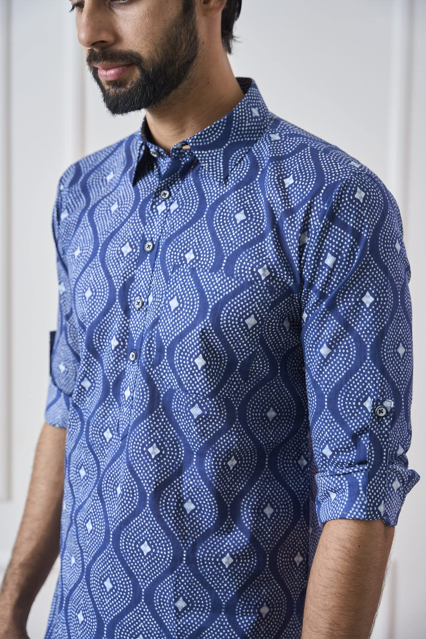 See Designs Men Spread Collar Indigo Regular Pure Cotton Pathani Full Sleeve Kurta With White Salwar - Sd2Mpkt_116103Xxl