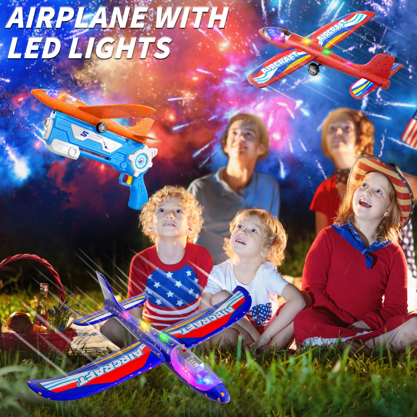 Doloowee 3 Avions Planeurs en Mousse, 2 Modes de vol, Jouets Volants d'extérieur avec Pistolet catapulte, Cadeaux pour garçons Filles de 4 5 6 7 8 9 10 11 12 Ans