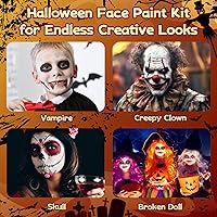 Vista 2 de Oiomniv SFX - Juego de 23 piezas de maquillaje de zombies de Halloween, juego de pintura facial para payaso, vampiro, esqueleto, bruja, cosplay