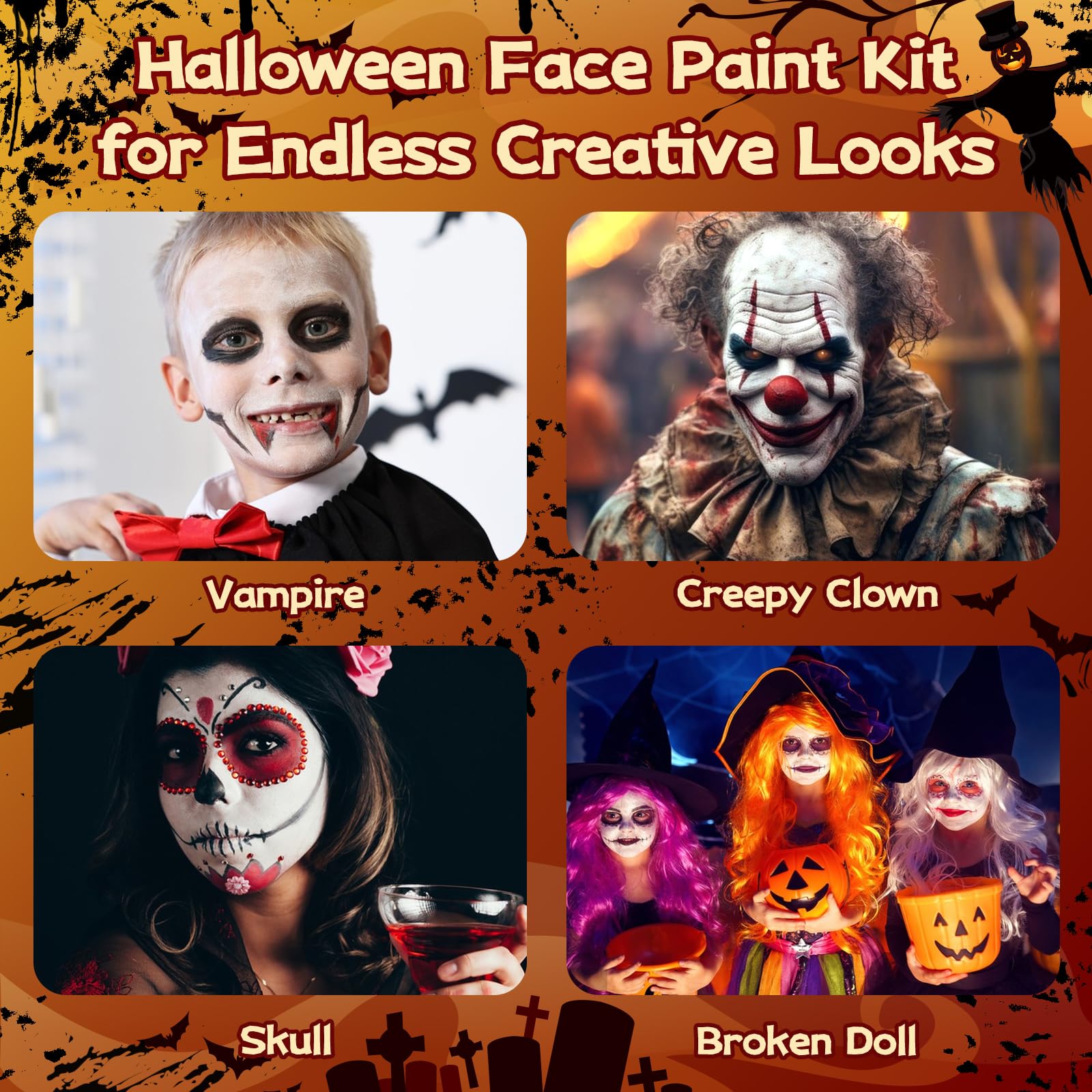 Oiomniv 23 Pcs Halloween Zombie Makeup Kit, SFX Face Painting Set for Clown Vampire, Skeleton, Witch, Cosplay - Image 2