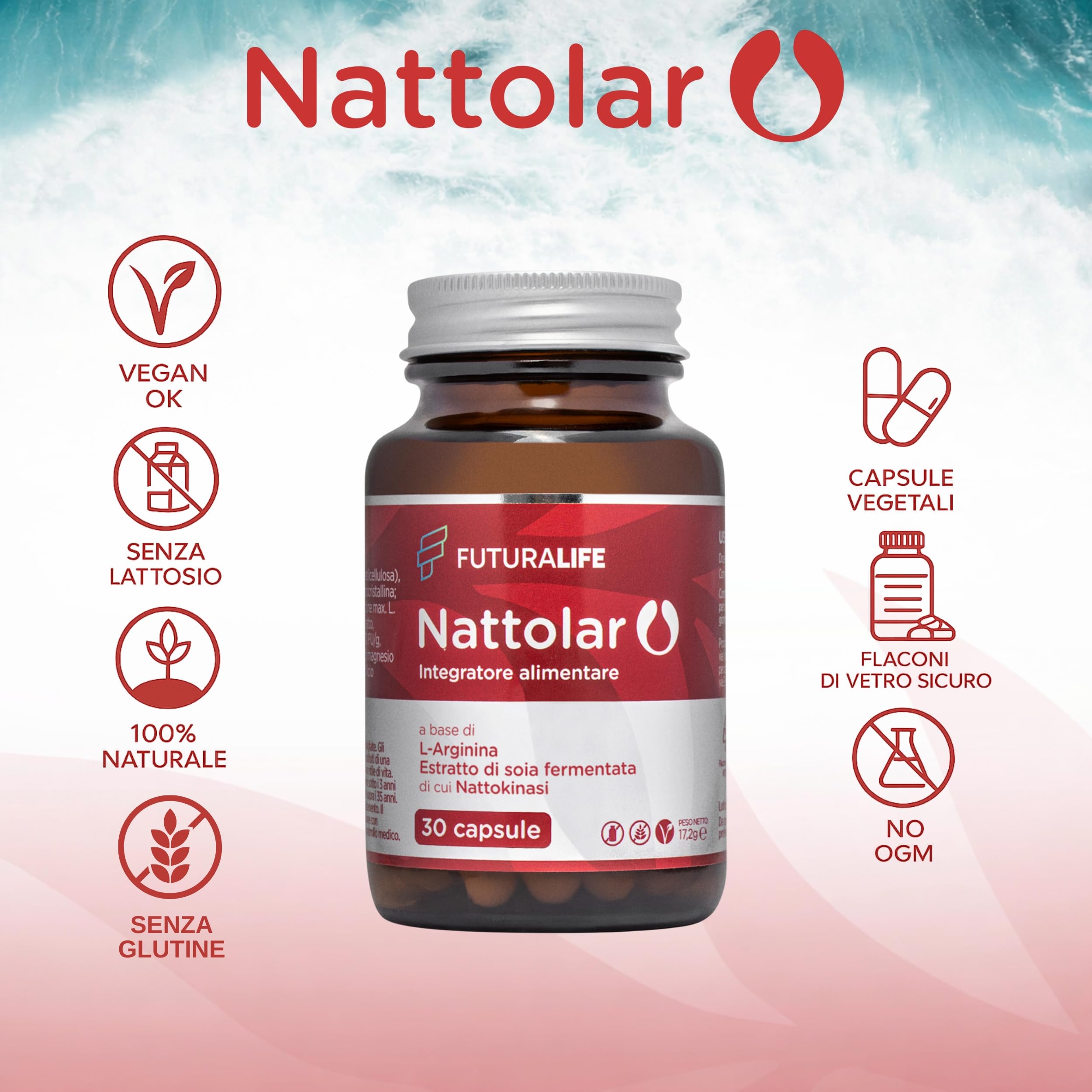 NATTOLAR Arginina e L-Citrullina = Recupero Muscolare + Vitalità di Coppia | Post Allenamento, Resistenza - Nattokinase | Supporto Circolazione, Arterie Sane e Pulite | Integratore per Sportivi. 30cps