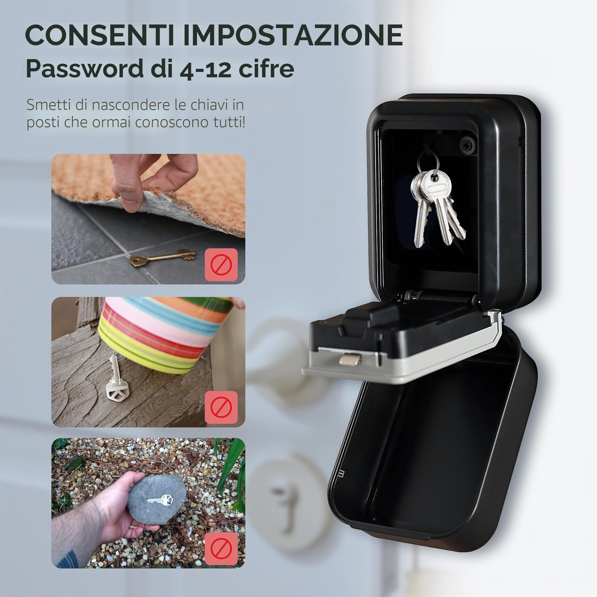 Cassetta Sicurezza per Chiavi - Impermeabile Cassaforte con Codice Numerico Supporta l'app TTLock e la & Codice PIN per Archiviazione Chiavi di Casa, Esterno, Ufficio, Viaggio