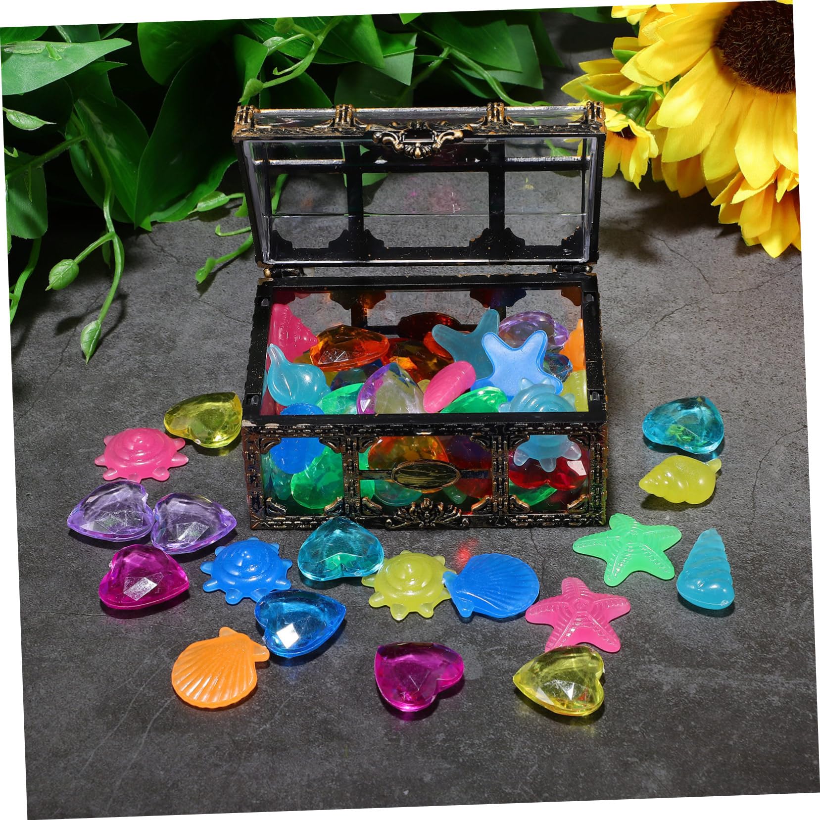 ifundom 1Set Colorful Diving Gems with Treasure Chest Glowing Plastic Gems for Pool Parties Pirate Themed Events and Creative Decorations Fun present Idea for All Ages