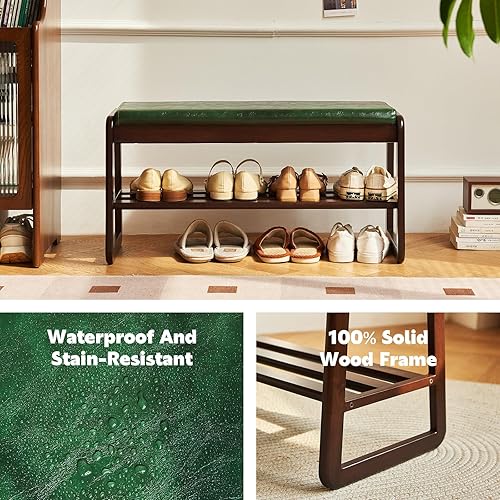 Miniatura 5 de Banco de zapatos de madera maciza, banco de entrada de almacenamiento de madera de 2 niveles, banco de almacenamiento pequeño, banco de entrada,
