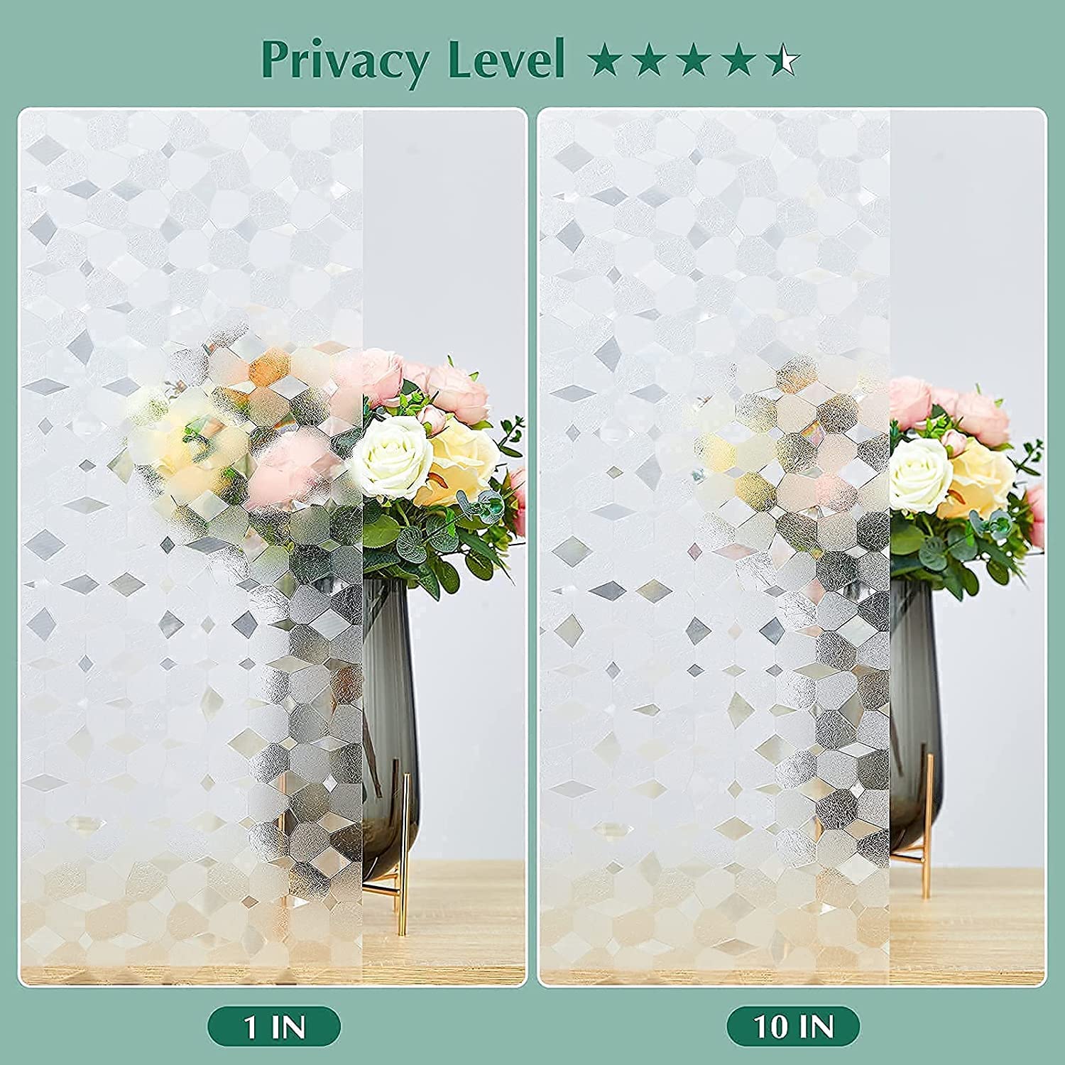 Stained Glass Window Film Privacy : 3D Decorative Window Privacy Film No Glue Removable Home Office Film Anti UV Window Cling Decorative (29.7 x 78.5 Inches, Colorful)