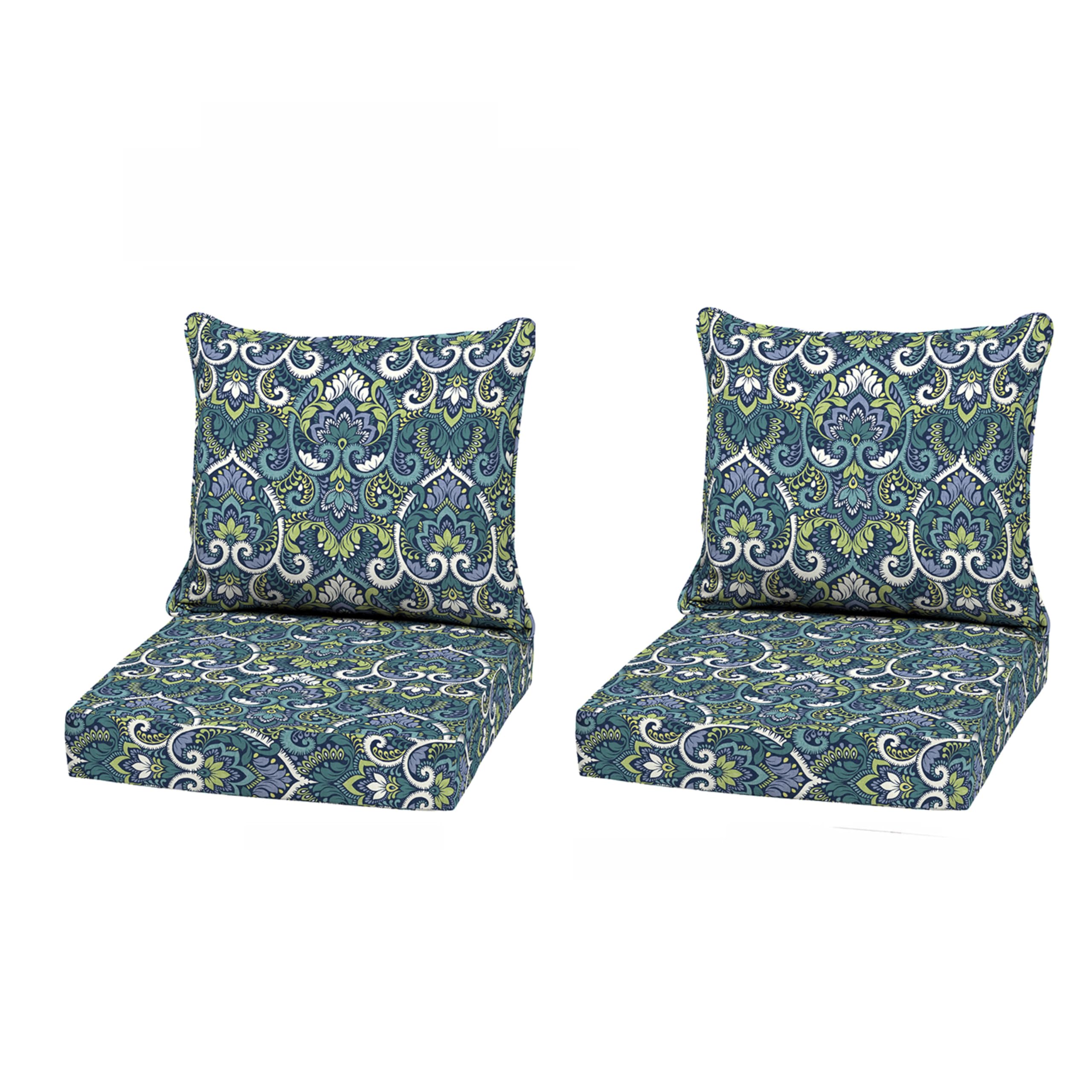 Arden Outdoor Deep Seat Cushion Set, 2-Pack, 22x24, Blue Damask