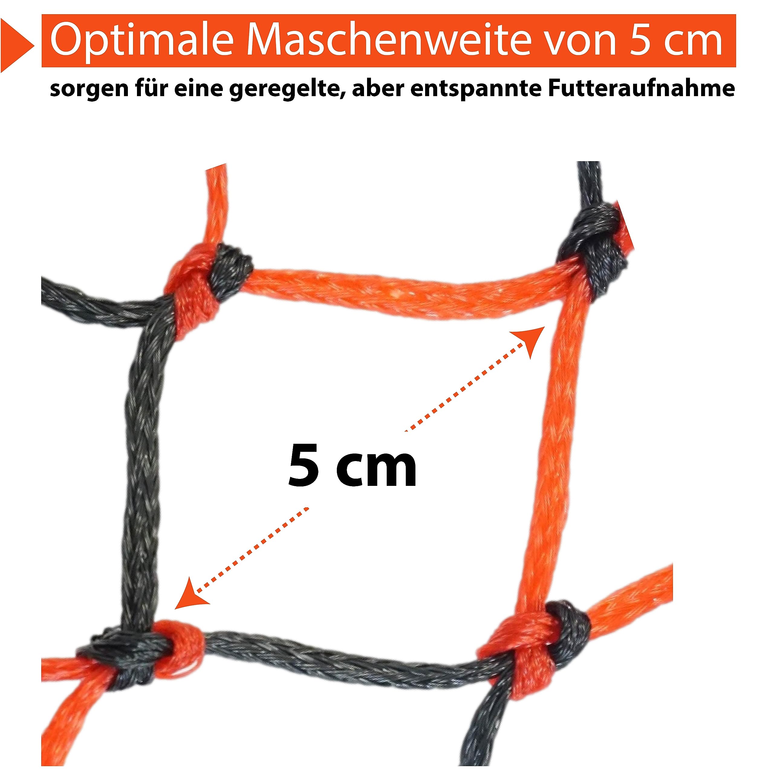 Extra Large Hay Net for Horses 5 x 5 cm Mesh Species-Appropriate Feeding Improved Digestion Hay Bag for Travelling Feeding Bag for Ponies Young Horses Old Horses Goats (2 x Black/Red) - Image 2