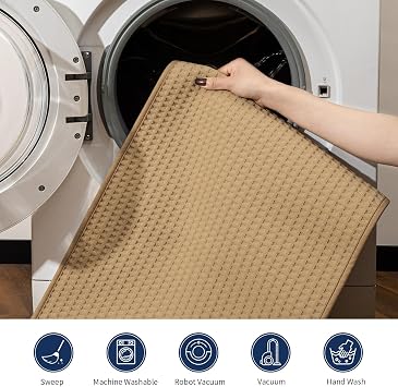 Waffle Ultra Thin Bath Mat, Soft & Absorbent Bathroom Rug Set, Non-Slip Rubber Backed, Quick Dry Shower Mat, Boho Farmhouse Bathroom Decor, Machine Washable, Khaki, 2 PCS