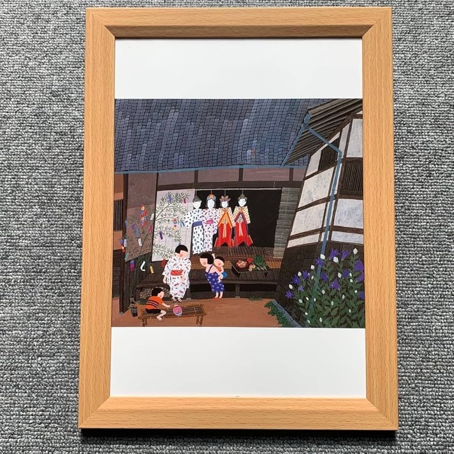 Amazon.co.jp: □原田泰治『七夕人形 長野県松本市』B5サイズ 額
