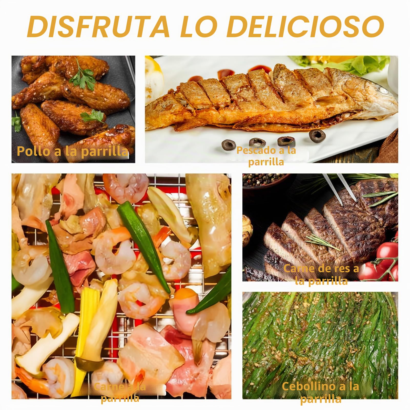 Rejilla para Barbacoa, Cesta de Parrilla de Barbacoa de Acero Inoxidable Portátil con Mango de Madera para Pescado, Verduras, Camarón, Carne