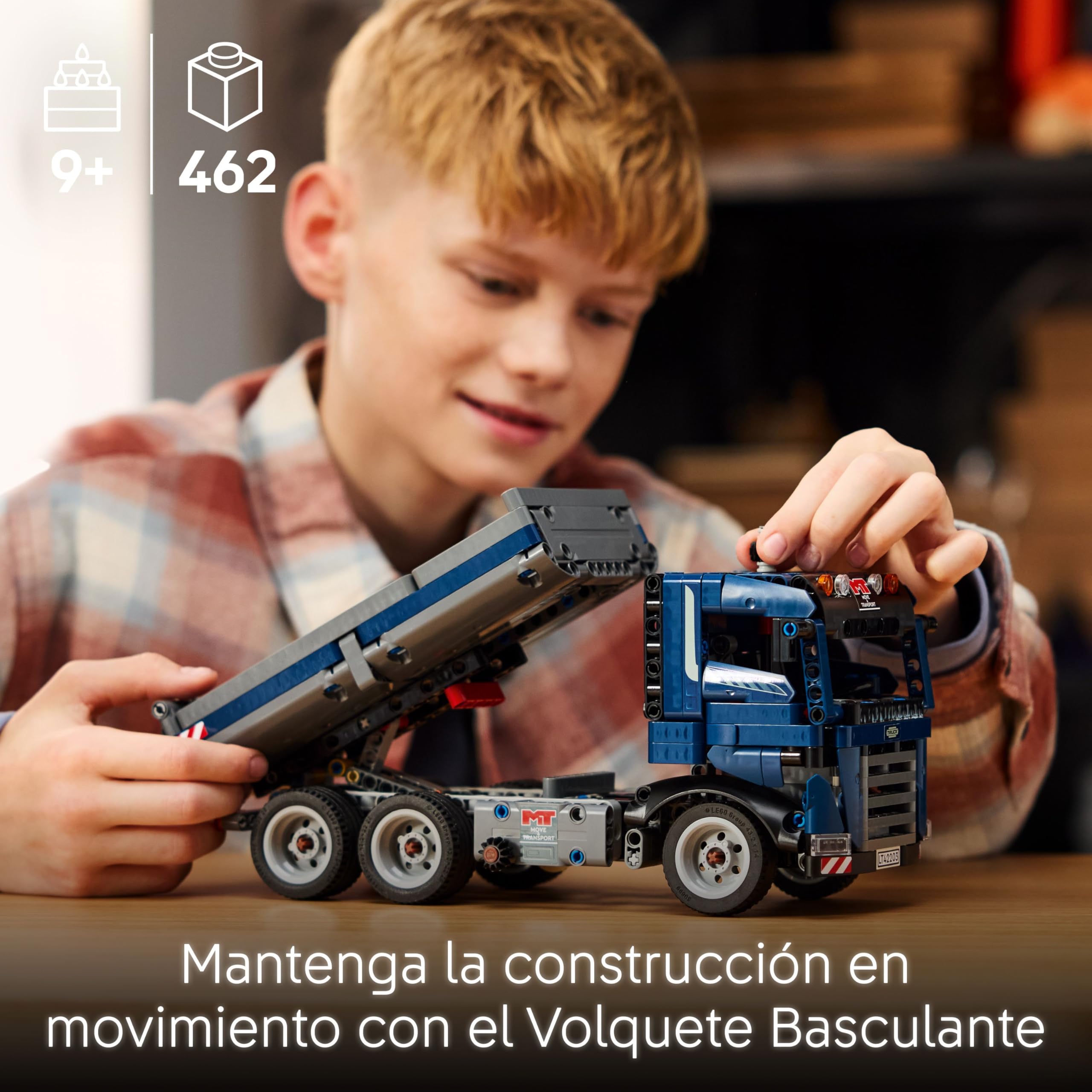 LEGO Technic Volquete Basculante, Vehículo de Obra y Construcción de Juguete, Camión Azul para Construir con Dirección y Caja Móvil, Regalo de Cumpleaños para Niños y Niñas de 9 Años o Más 42203