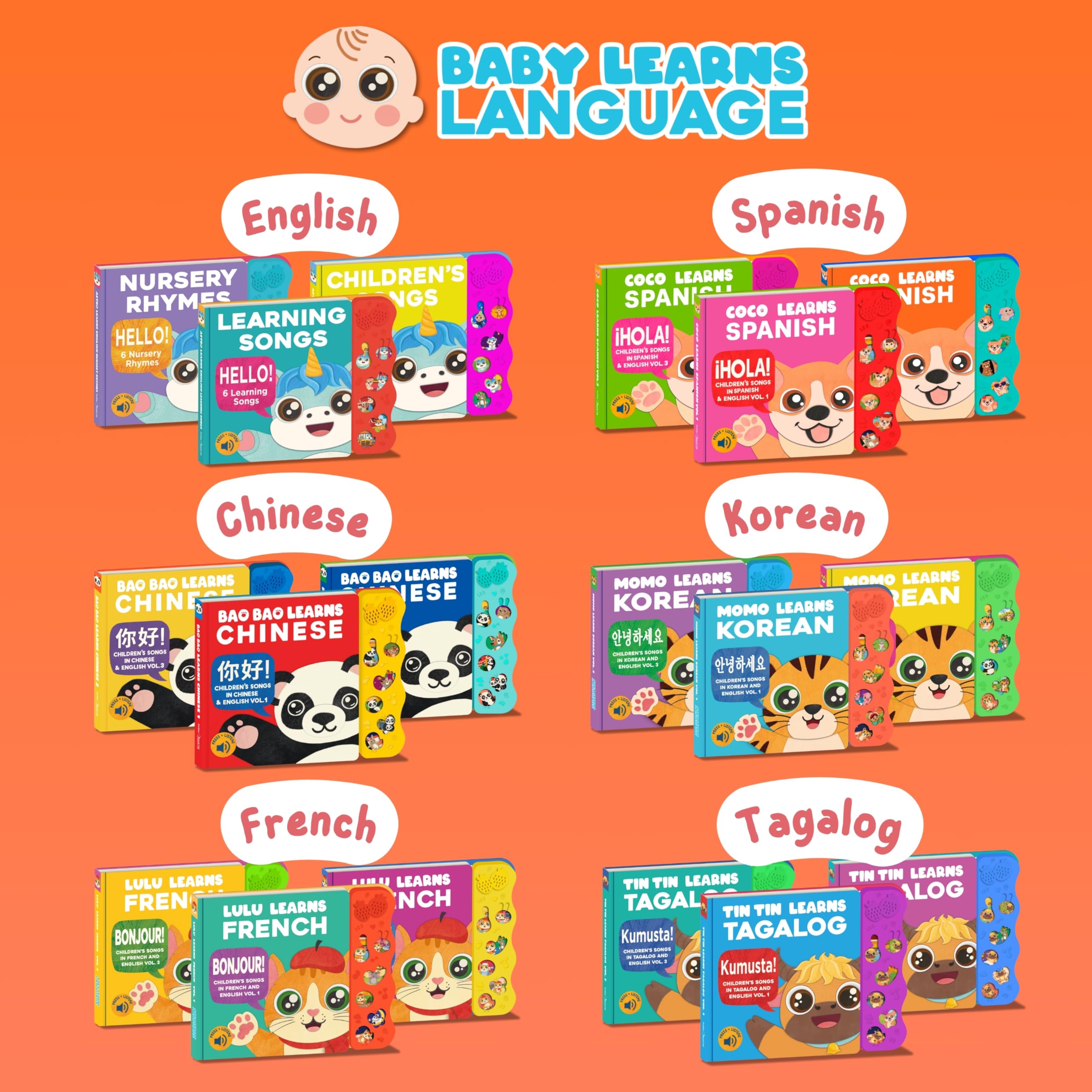 Libros musicales en español para niños de 1 a 3 años, Juguetes en español inglés para bebés y niños pequeños de 1 a 3, Libros en español para bebés y niños pequeños, Juguetes de 9