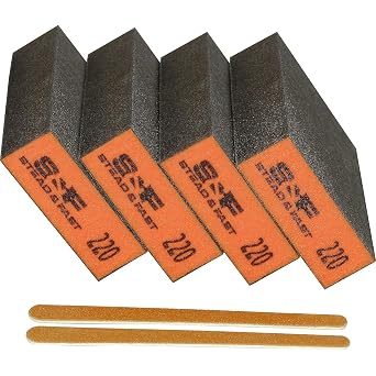 S&F STEAD & FAST Sanding Sponge 220 Grit 4 Pcs, Wet and Dry, 2 Emery Boards