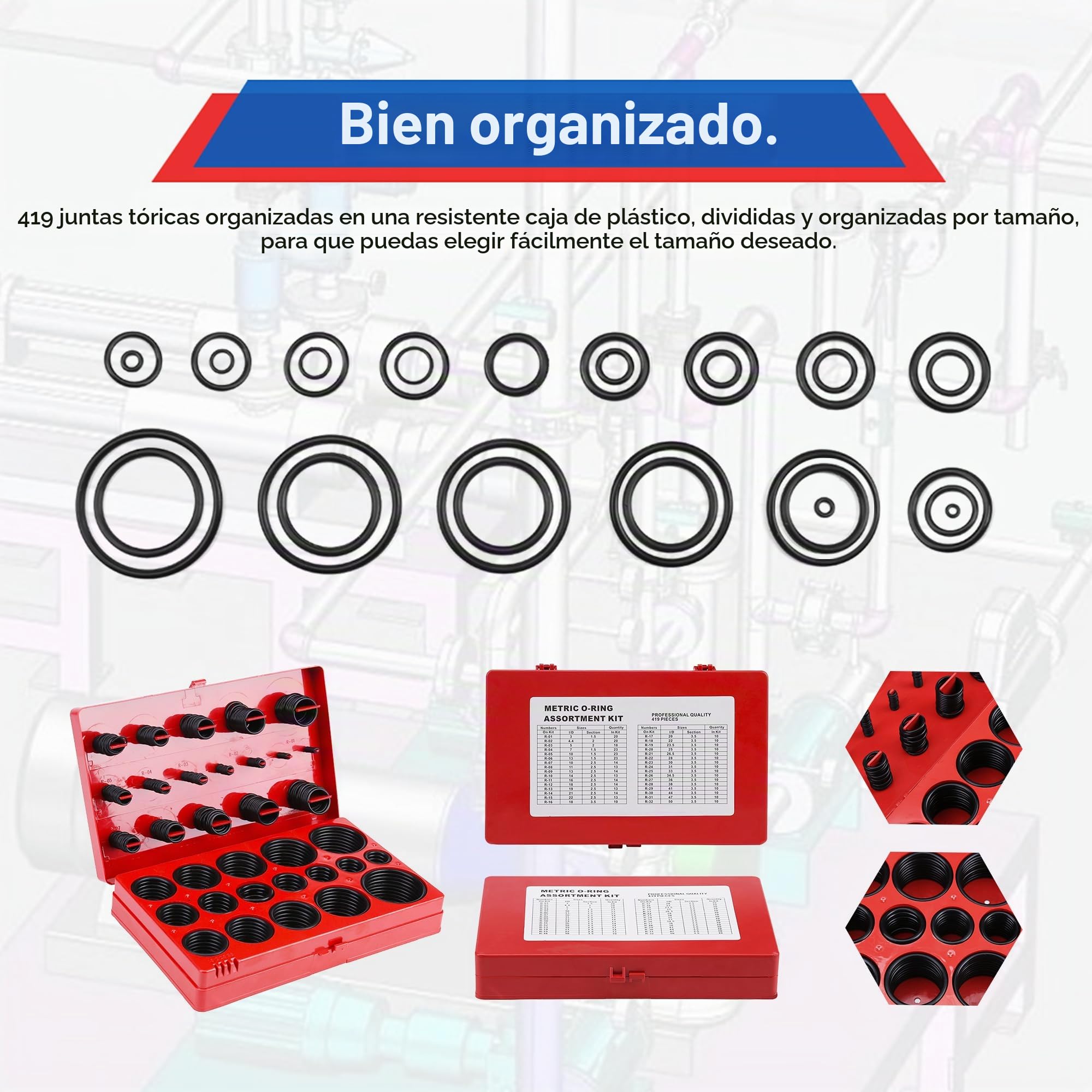 Junta Tóricas Set 419szt Gumowe Surtido 32 Rozmiary Uszczelki