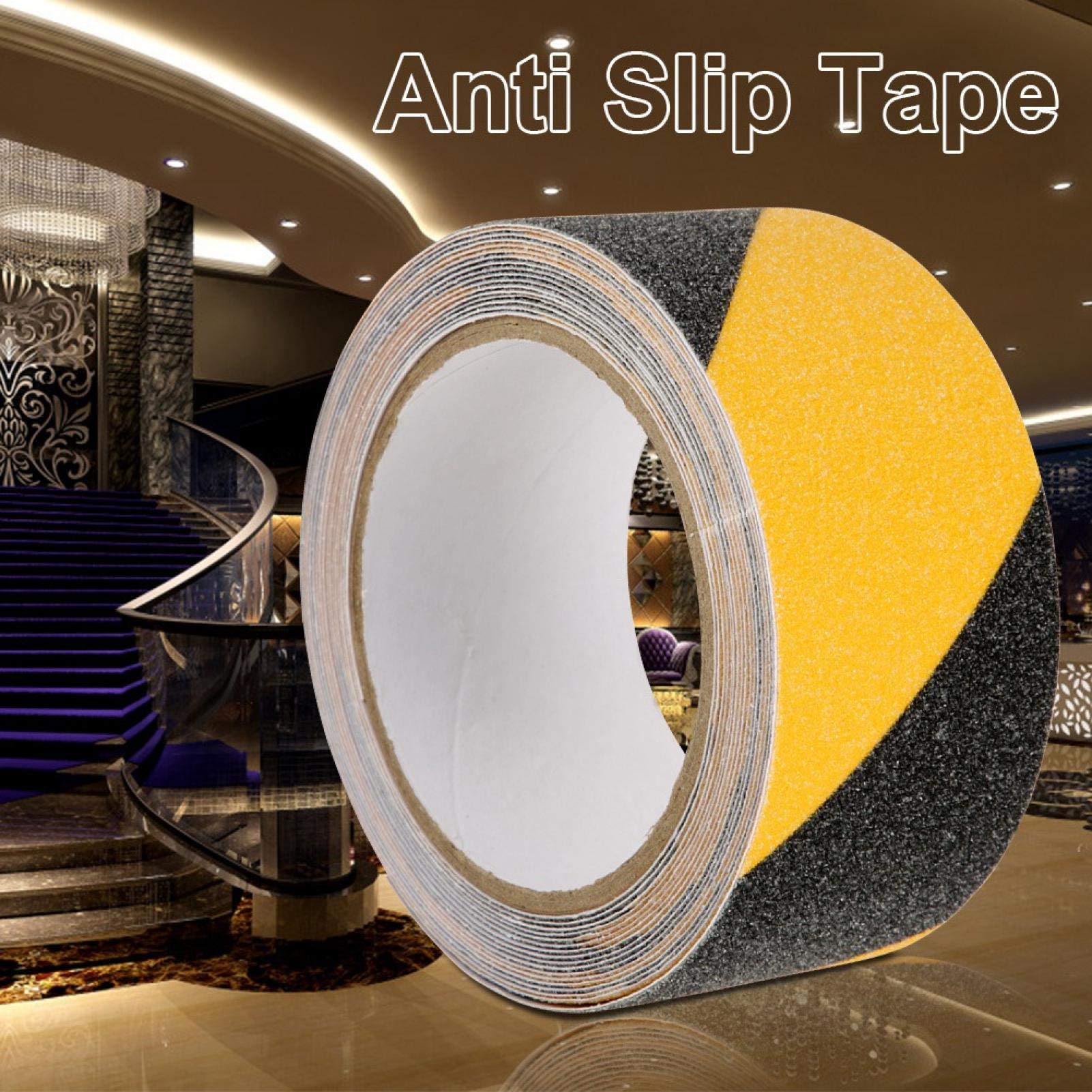 Anti Slip Tape Clear, 5cm x 5m Self-adhesion PVC Anti Slip Tape Wearproof Adhesive Safety Flooring Fit for Steps, Ladders, Ramps, Trailers(Yellow and Black)