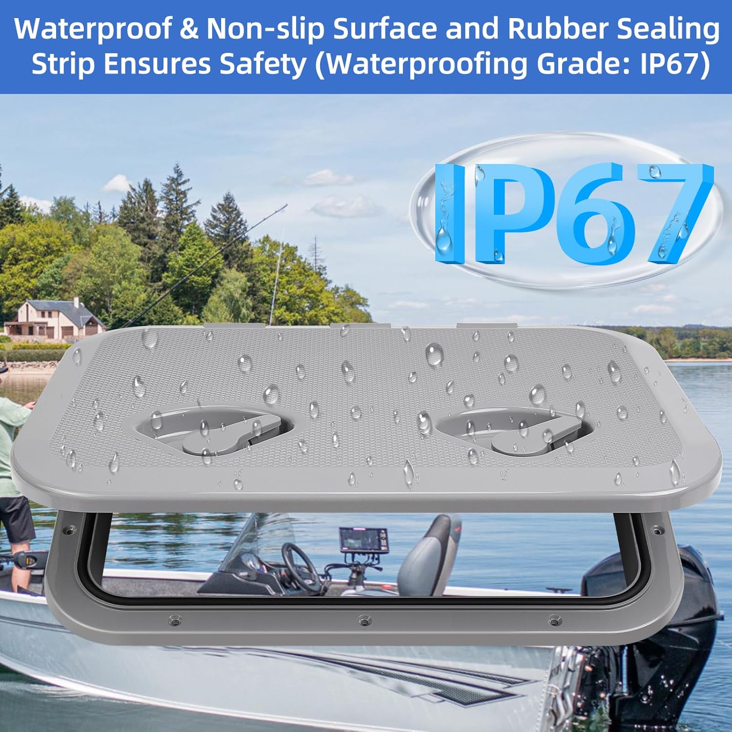 Marine Boat Hatch Deck Cover Lid,Marine Deck Access Hatch & Lid,Black Rectangle Boat Access Door for Bass/John/Fishing/Skiff/Sailboat/Yacht,Waterproof Cover Easy to Install