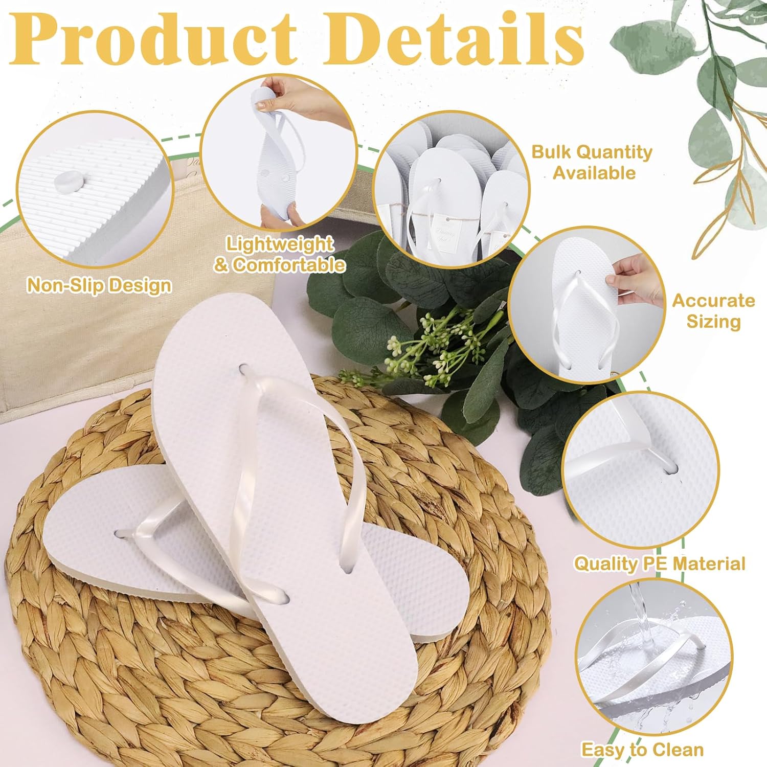 48 Pairs White Flip Flops Bulk for Wedding Guests, Women Wedding Sandals with 2 Collapsible Linen Storage Bins & Display Sign, Comfortable Bride Slippers for Reception Beach Pool Party Favors