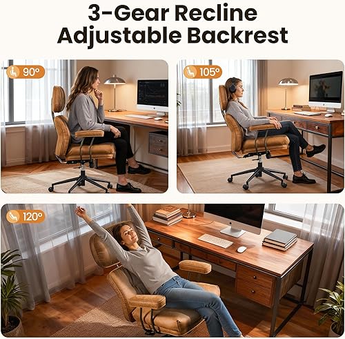 Miniatura 4 de Silla de escritorio de oficina en casa, silla de oficina moderna de mediados de siglo con soporte lumbar ajustable, silla de escritorio ejecutiva