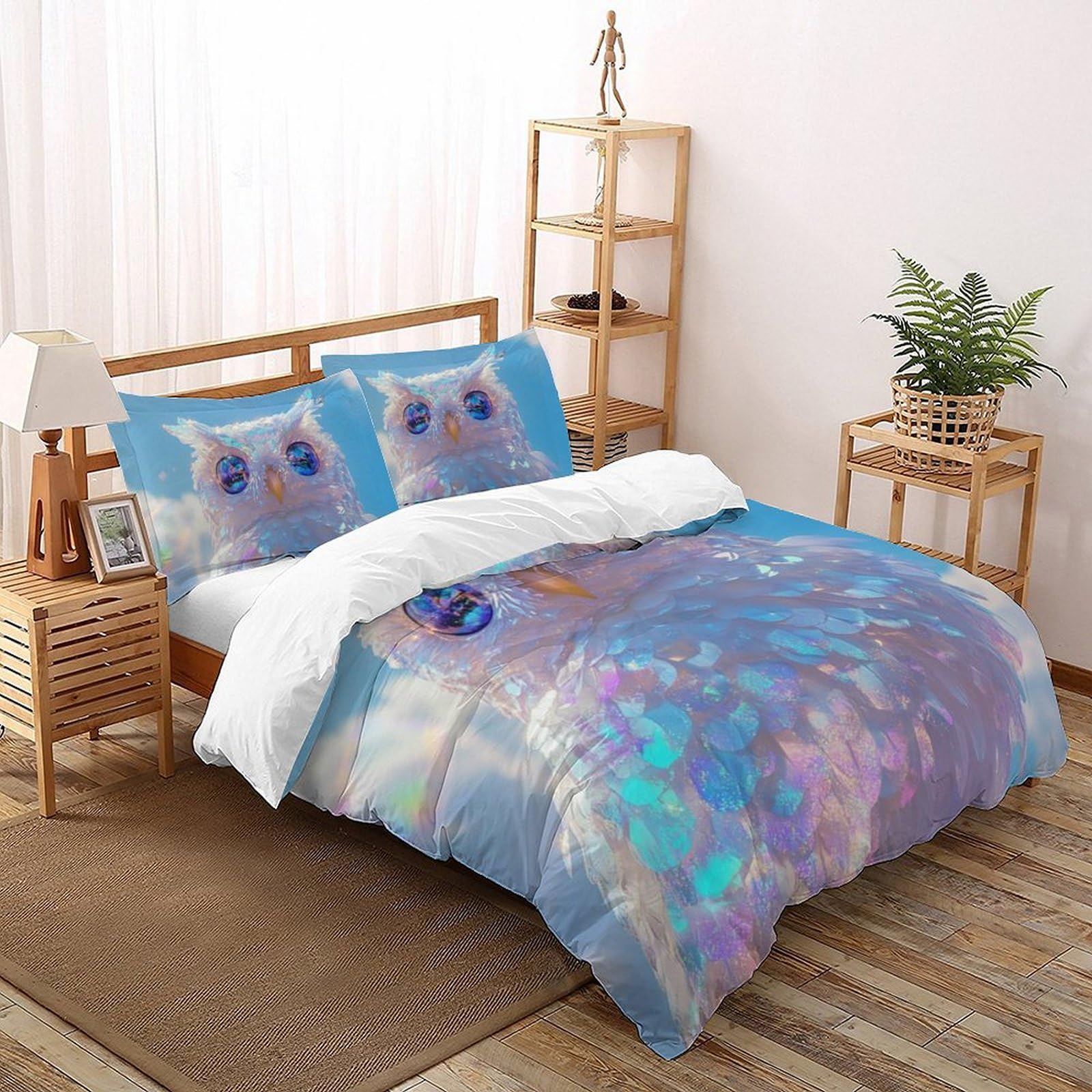 Housse de couette 3D animaux double 200x200 cm en microfibre avec taies d'oreiller