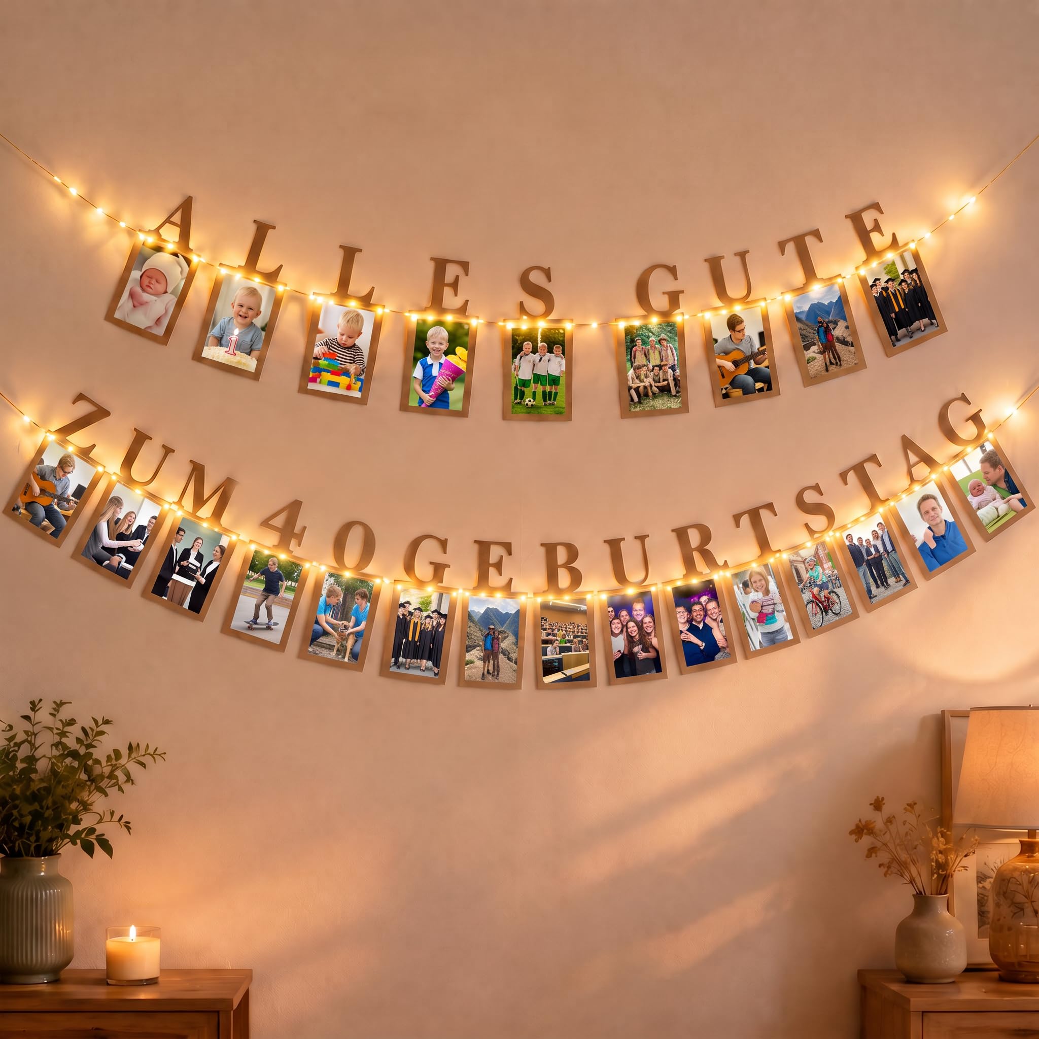 Seutgjie 40th Birthday Photo Garland Decoration Banner with LED Light