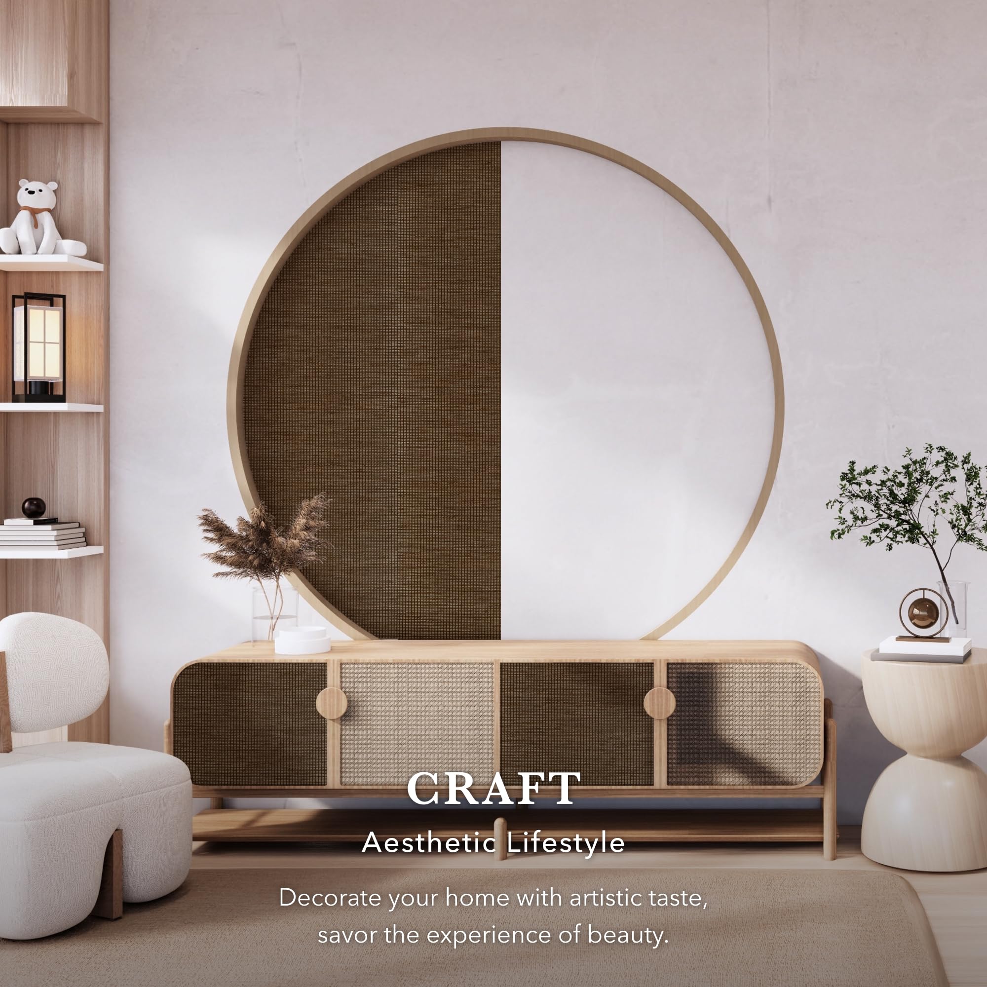 GoDear Design Faux Grasscloth Textured Wallpaper for Home Remodel and Furniture Renovation Rustic Natural Woven Decorative Fabric for DIY Craft Project 58.4 cm W x 243.8 cm L Non-Pasted Paper - Image 3