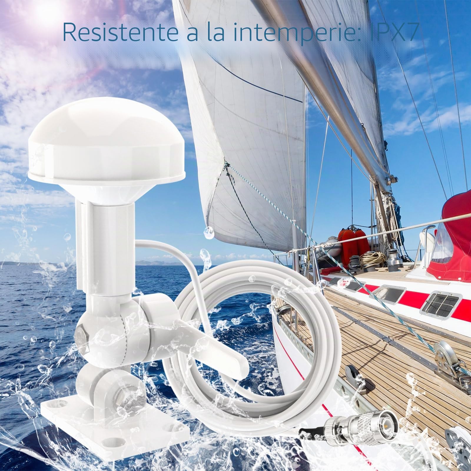 Bingfu Antena GPS Marina Barco Externa de Navegación GPS Antena con Cable de 5 m con Soporte Compatible con Barco Sistema de Navegación GPS Marino Unidad Módem Receptor Transductor Explorador Sonda