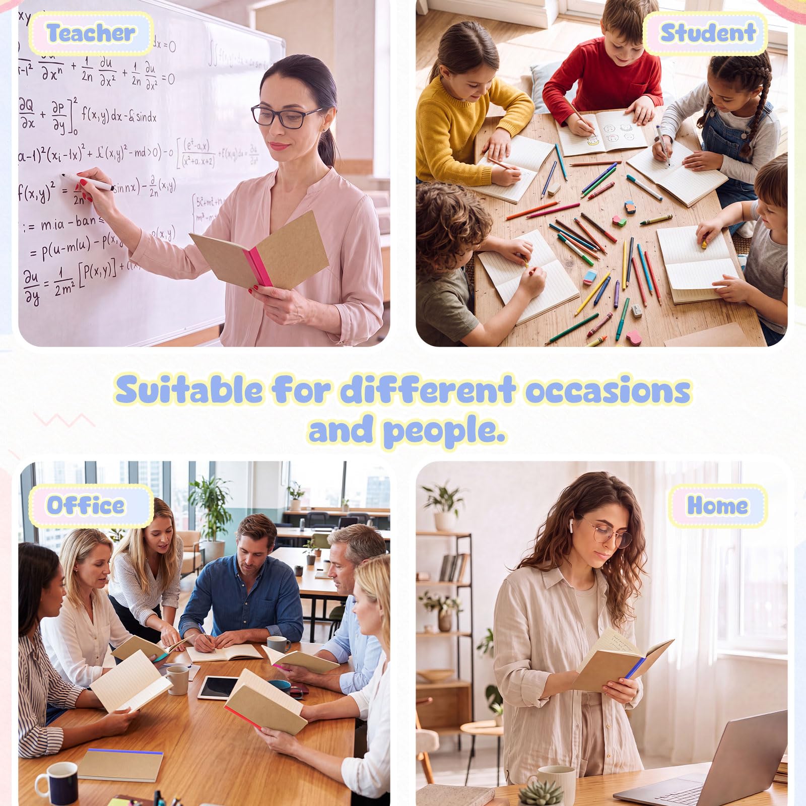 Handepo Paquete de 100 cuadernos de composición con rayas de papel kraft a rayas, diario de viaje para estudiantes, suministros de oficina (A6, colorido)